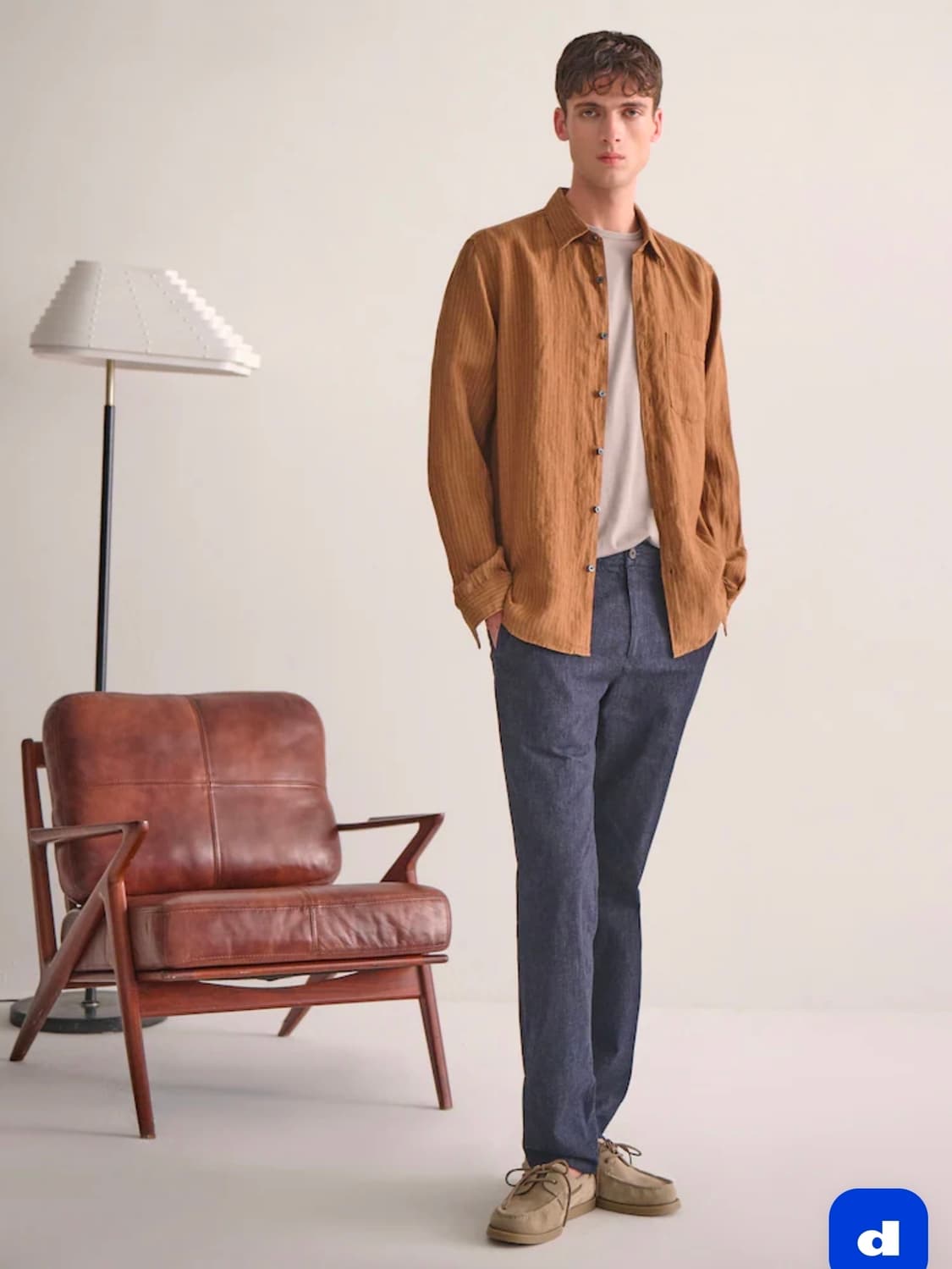 새제품]띠어리 어빙 린넨 셔츠 / L / 딥 타바코 상품이미지1