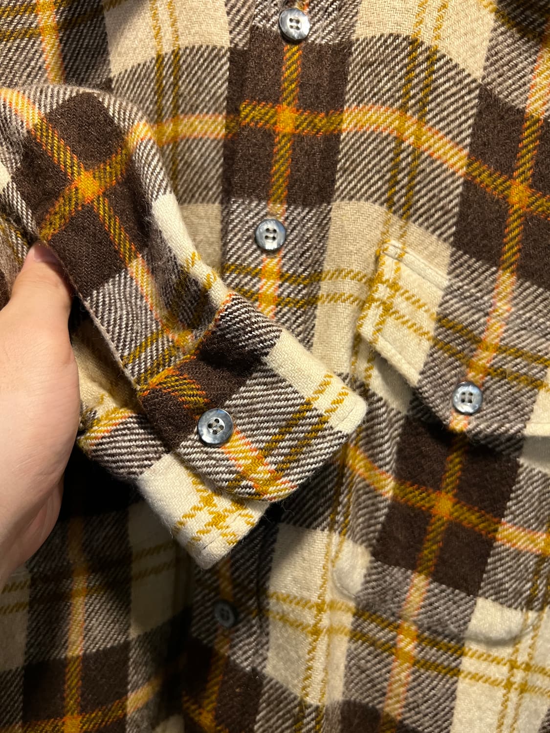 [M]70's Made in USA 브라운 타탄체크 플란넬 셔츠 상품이미지4