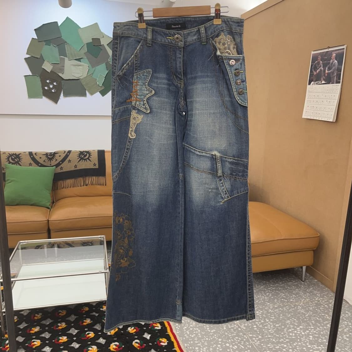 바닐라비 레트로 키치 레이스 패치 데님팬츠 27인치 C08463 상품이미지3