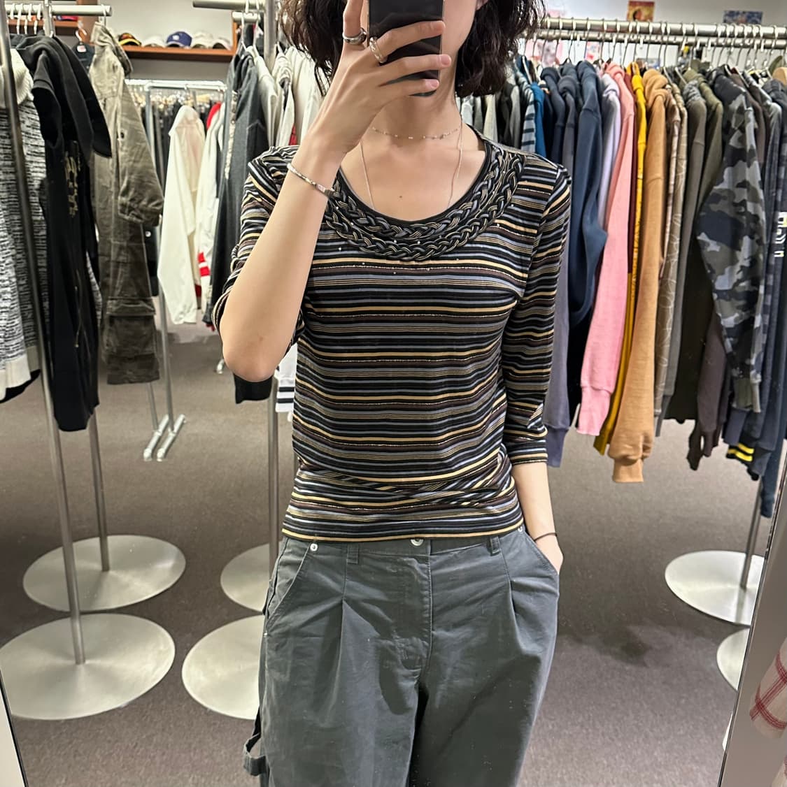 L)Japanese vintage 여성 멀티스트라이프 롱슬리브 상품이미지2