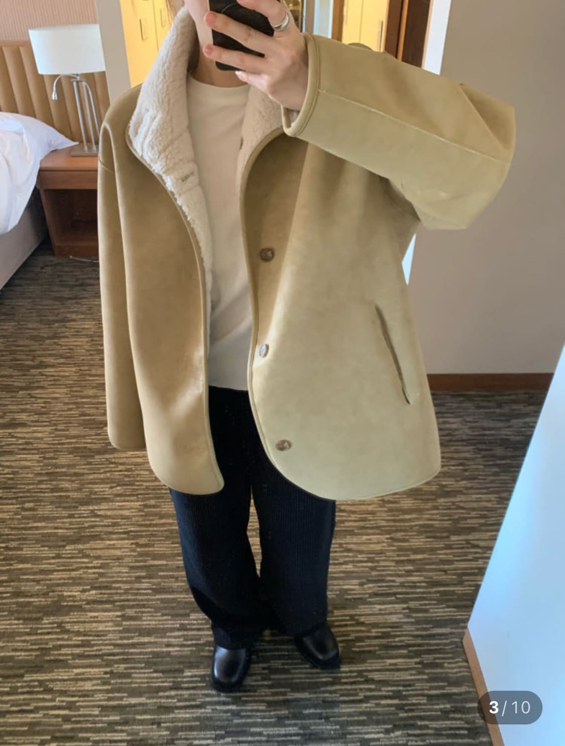 플라넬 시어링 무스탕 리버시블 양면 뽀글이 퍼 가죽자켓 밍크 리본빛 상품이미지5