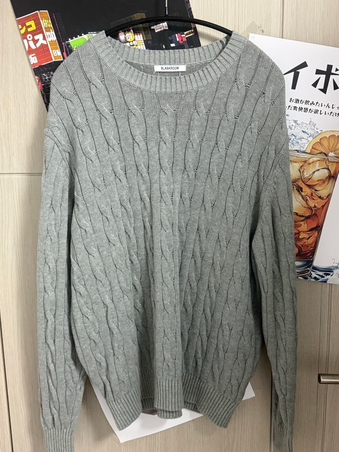 [1] 24FW 블랭크룸 케이블 니트 멜란지 그레이 상품이미지3