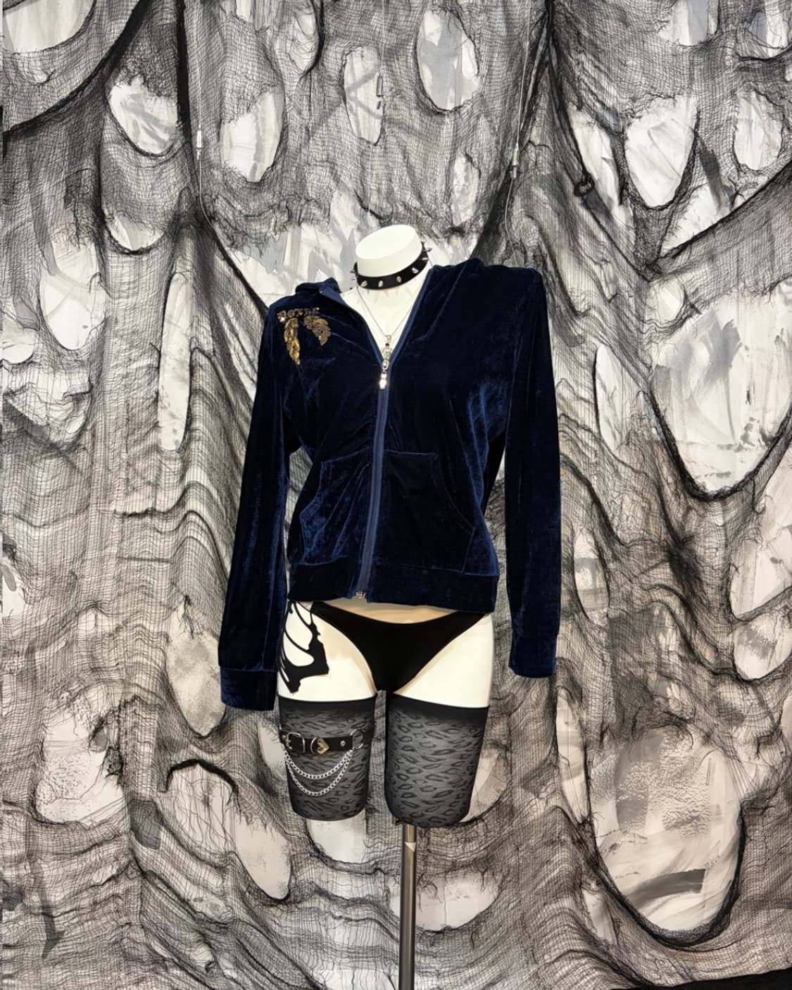 Y2K Velvet spangles angel hoodie zip up 상품이미지4