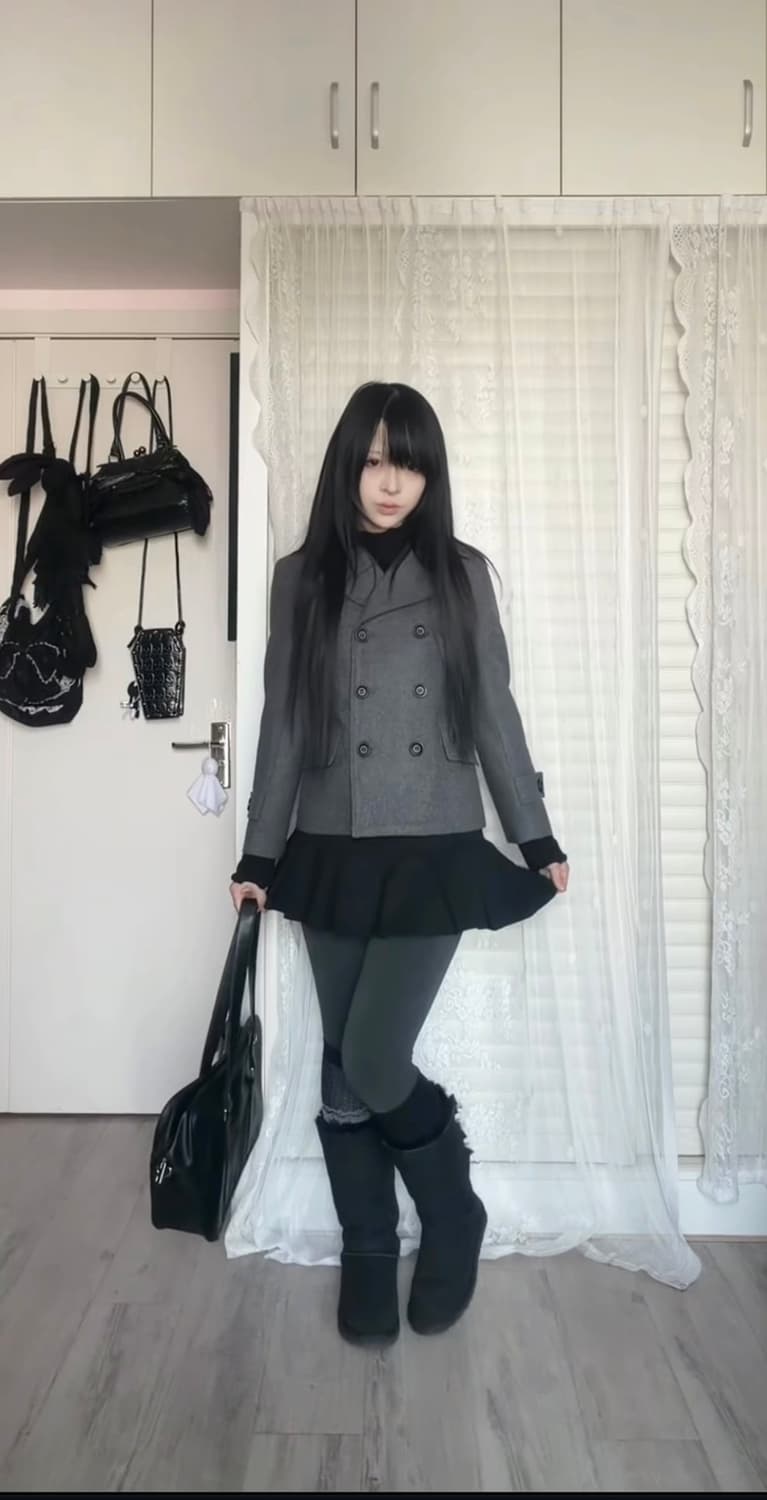 일본 소녀 울 더블 버튼 코트 자켓 그레이 상품이미지4