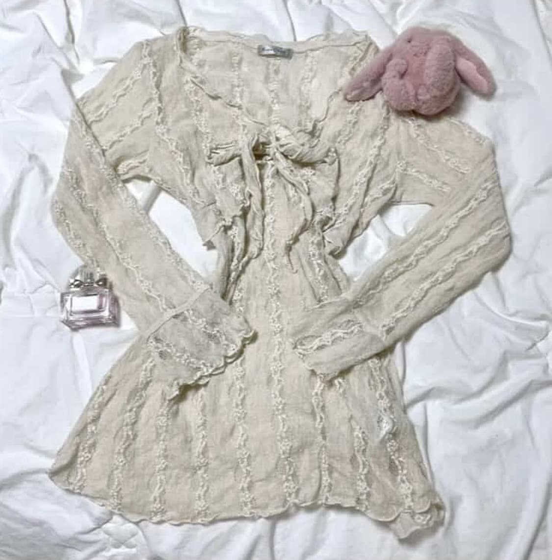 로사체리 레이스 리본 로걀탑 롱슬리브 블라우스 모리하구미페어리레스트로즈 상품이미지1