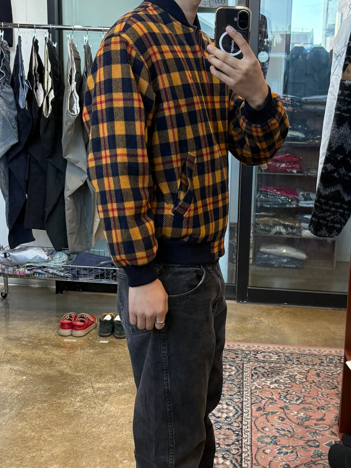 90-00s 서광 행텐 모직 체크 블루종 상품이미지2