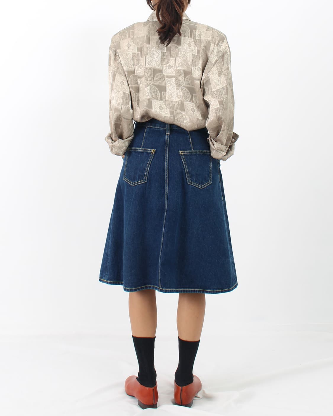 일본 빈티지 플라워 에스닉 패턴 롱 블라우스 상품이미지3