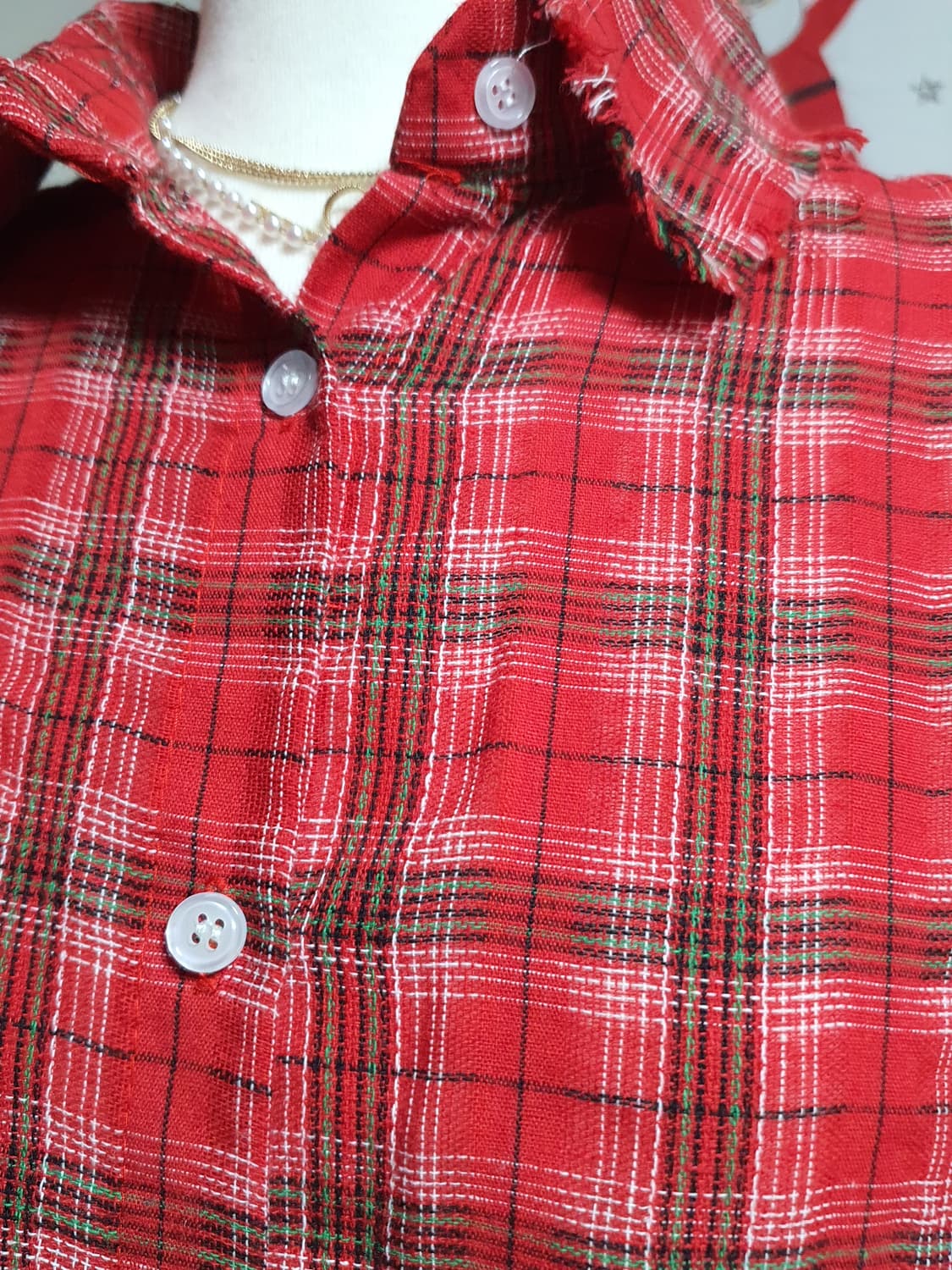 [빈티지] 크리스마스 레드그린 체크 롱 남방 셔츠 상품이미지2