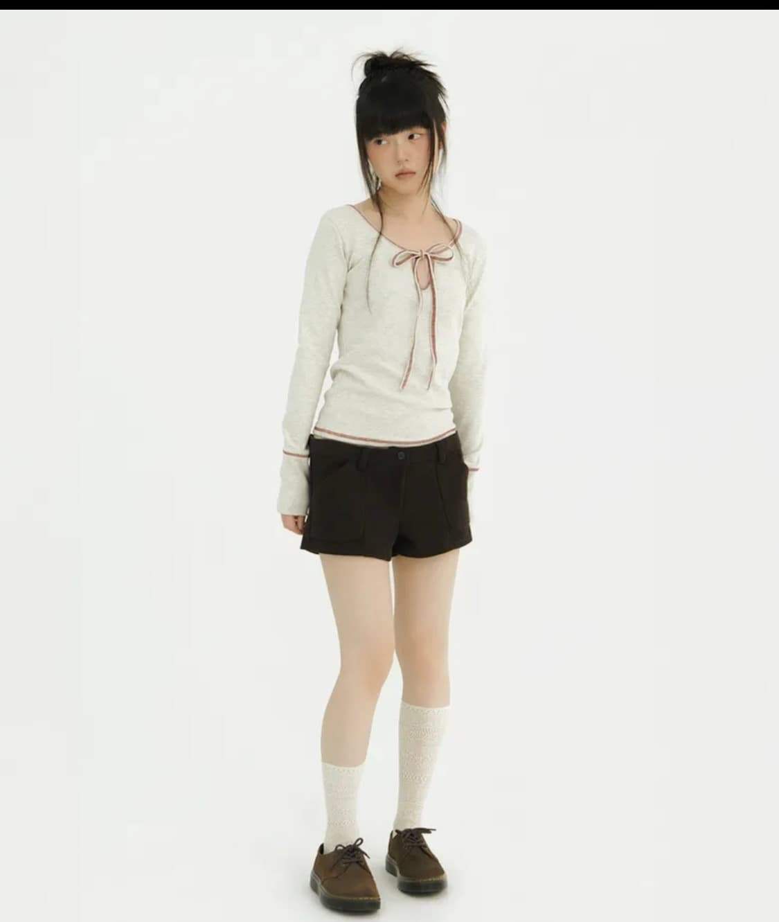 미레코 스티치 리본 티 오트밀 상품이미지3