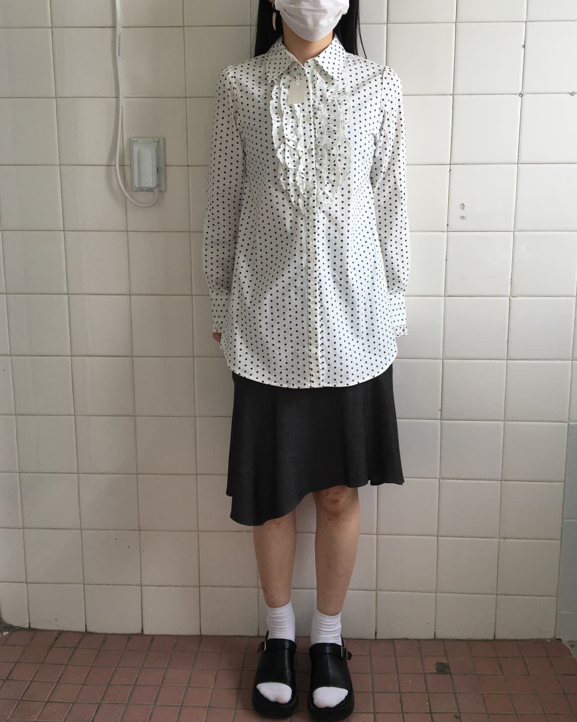 Dot pattern frill shirt 상품이미지1