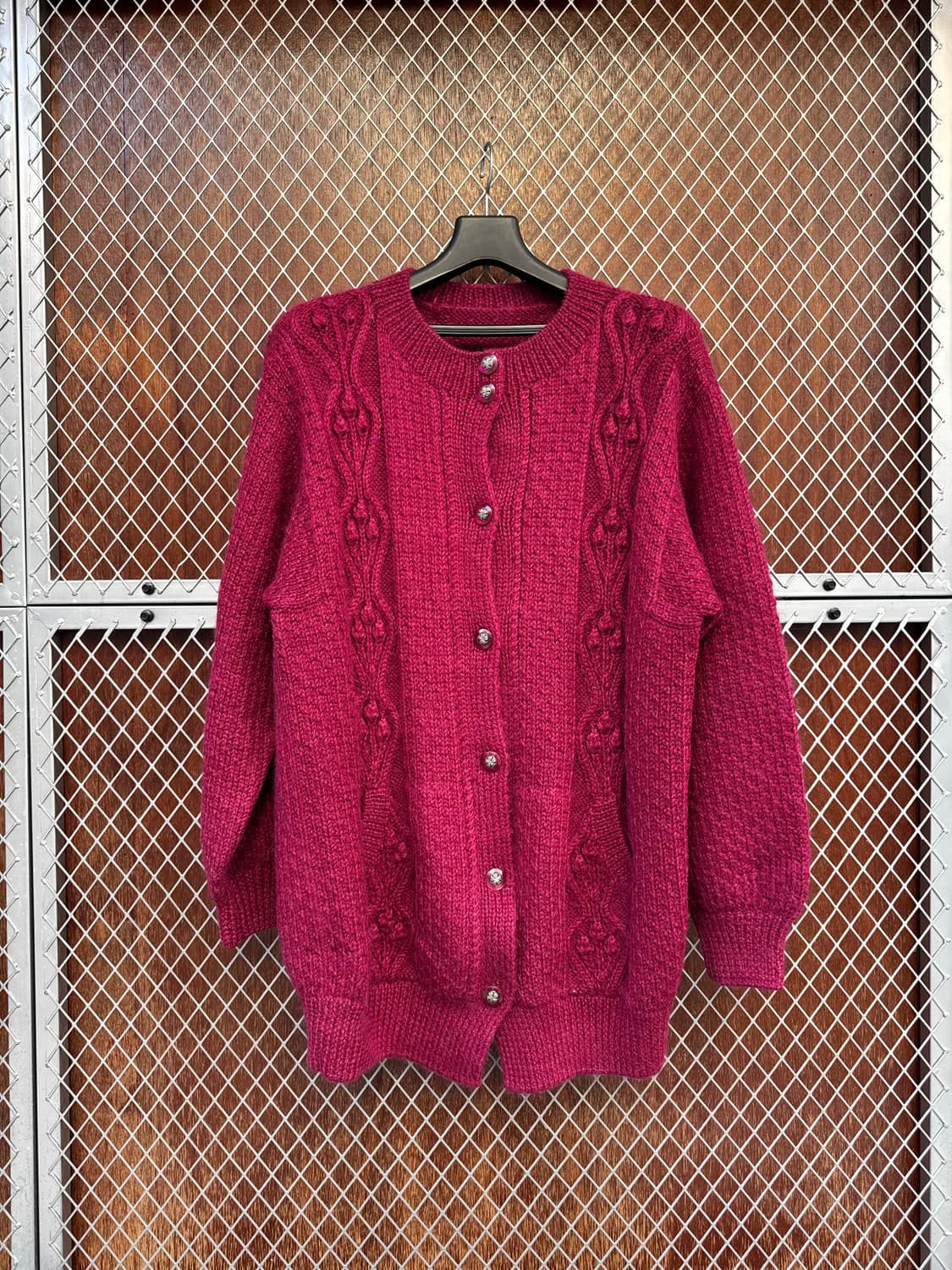 빈티지 버건디 케이블 꽈배기 울 니트 롱 가디건 상품이미지1