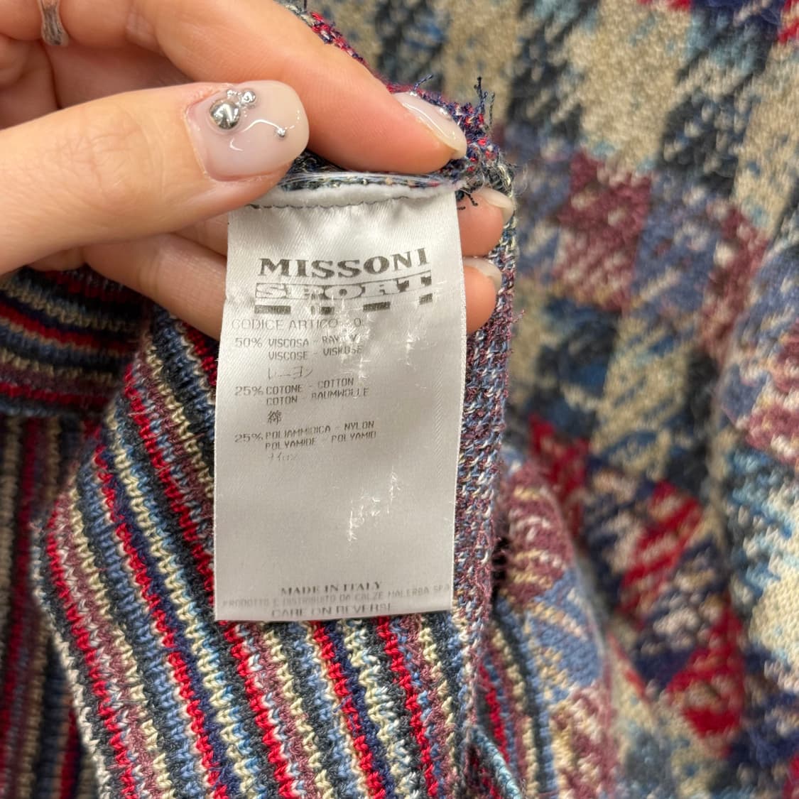 미쏘니 스포츠 니트 반팔 티셔츠 체크 패턴 디테일 멀티컬러 상품이미지8