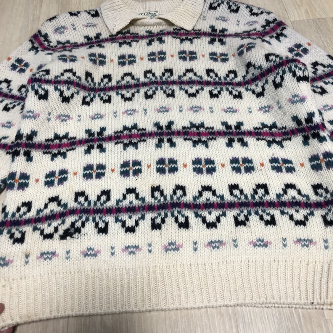 (M) 90's 엘엘빈 L.L BEAN 스코틀랜드 울 노르딕 카라 니트 상품이미지2