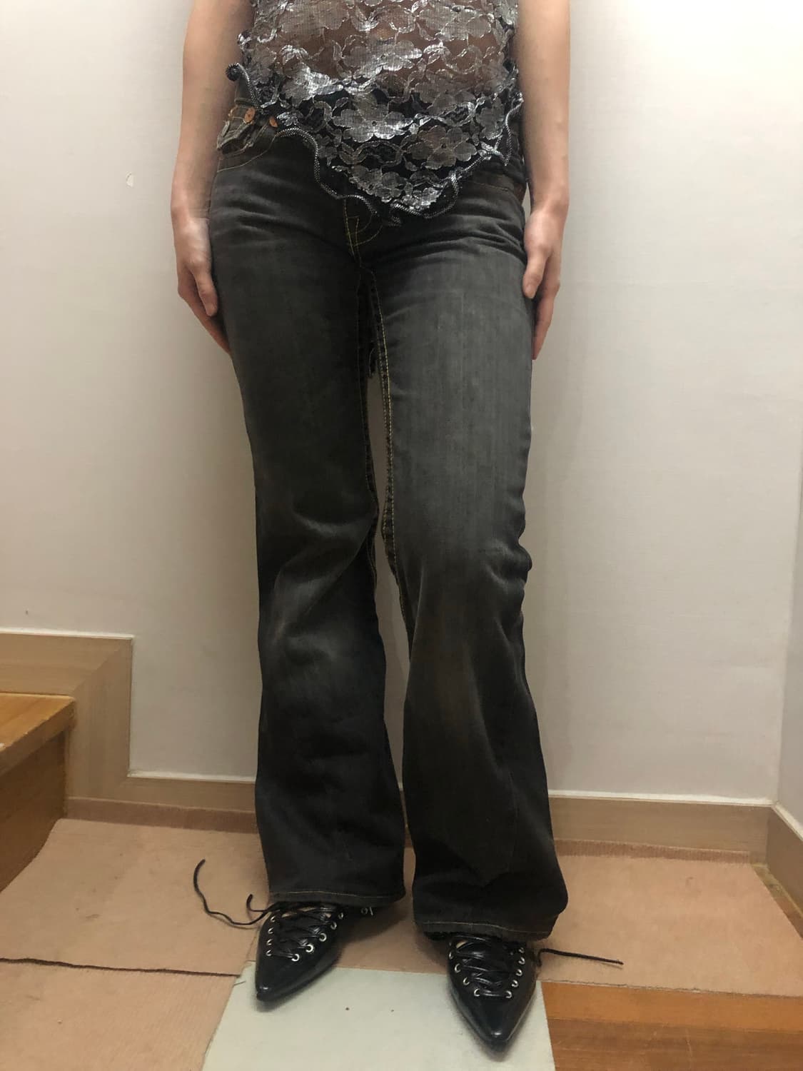 빈티지 트루릴리젼 블랙 데님 워싱 팬츠 상품이미지6