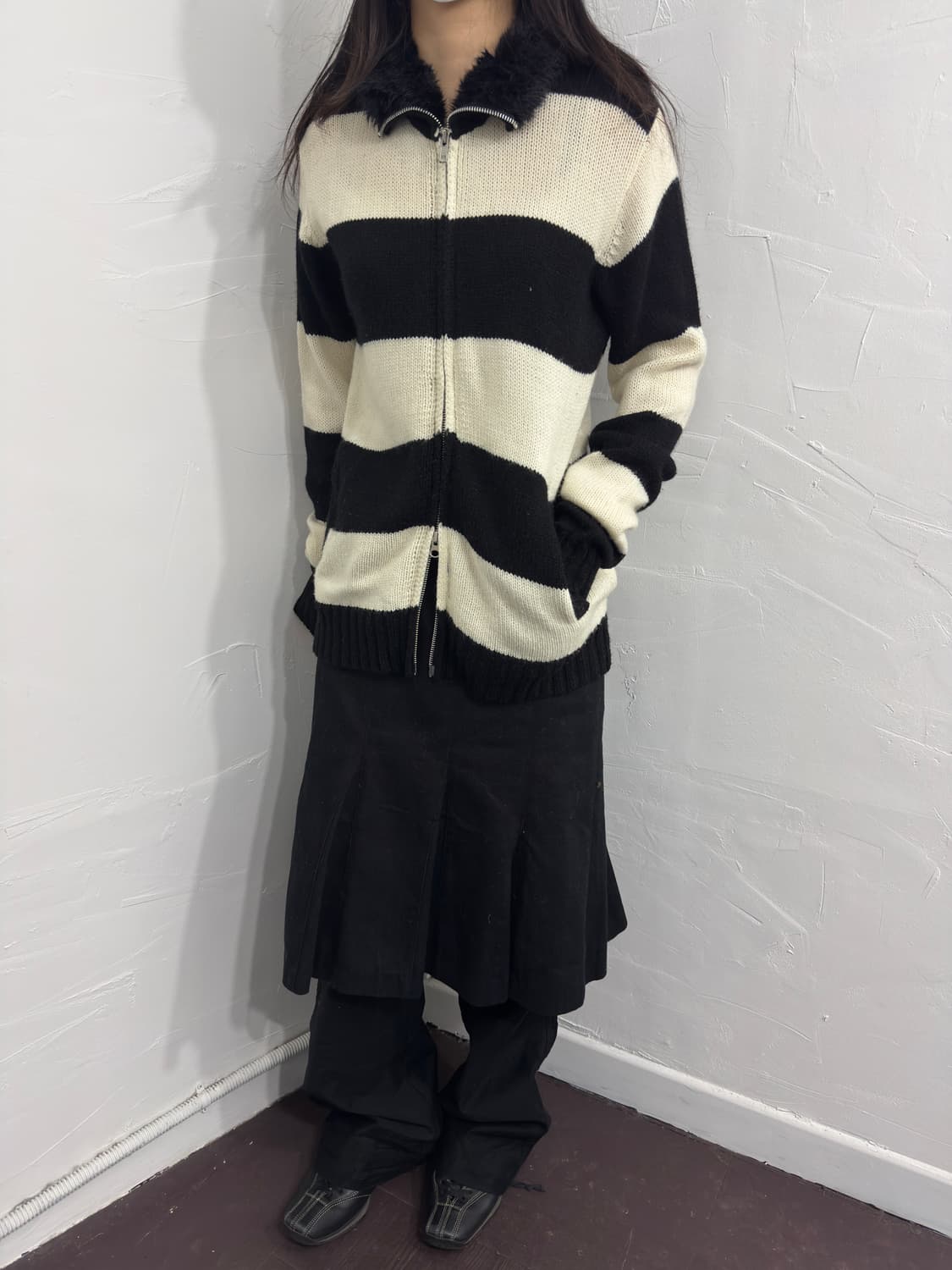 stripe knit twoway zipup 상품이미지4