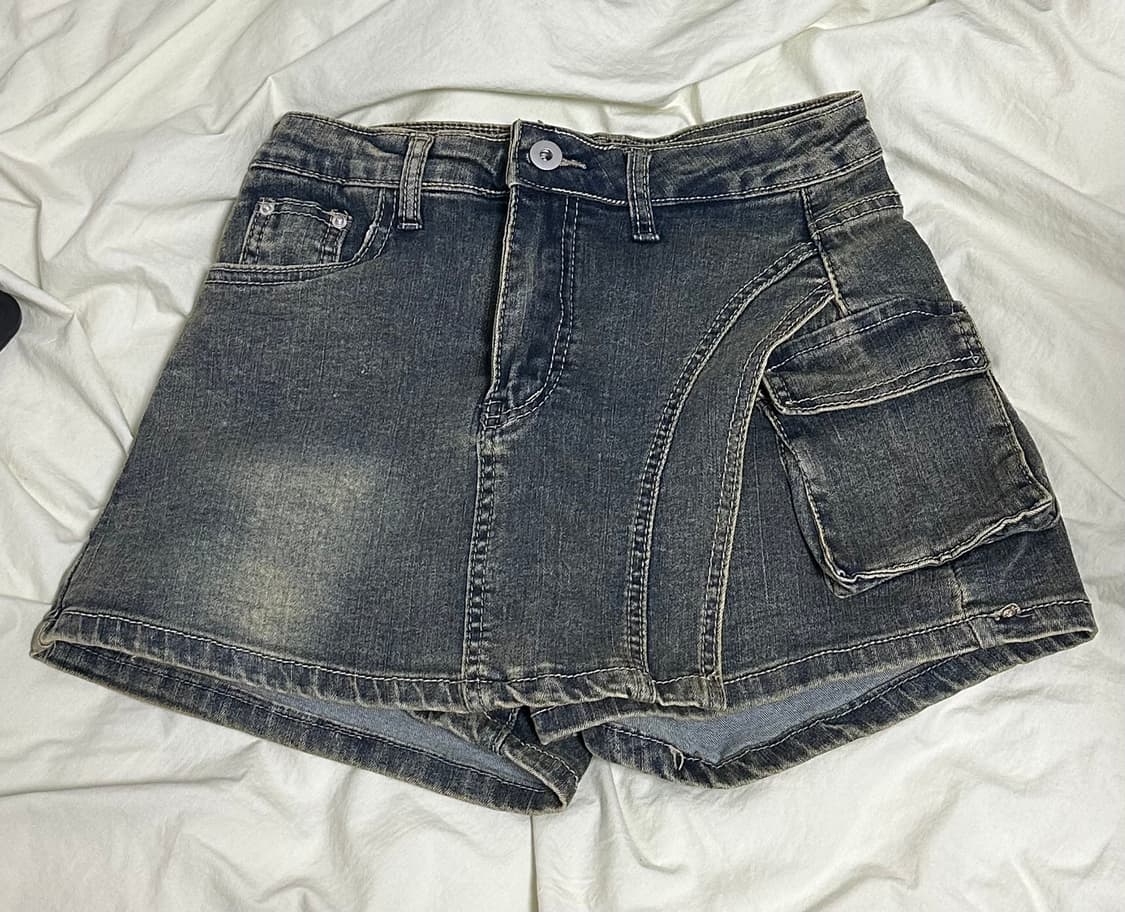 랩 워싱 데님 카고 마이크로 미니 스커트 숏팬츠 상품이미지4
