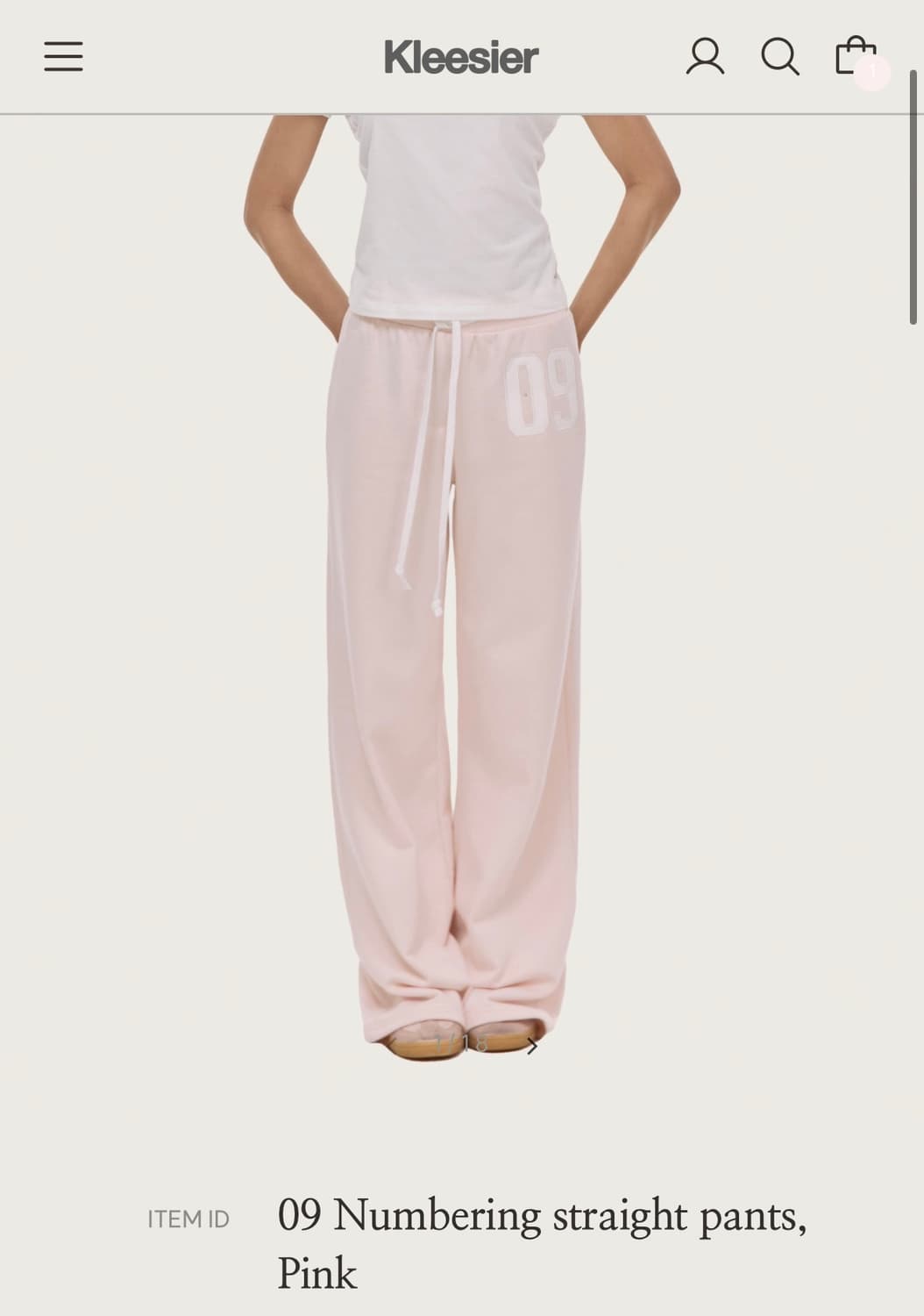 새상품 클리시어 09 넘버링 팬츠 기모 핑크 상품이미지1