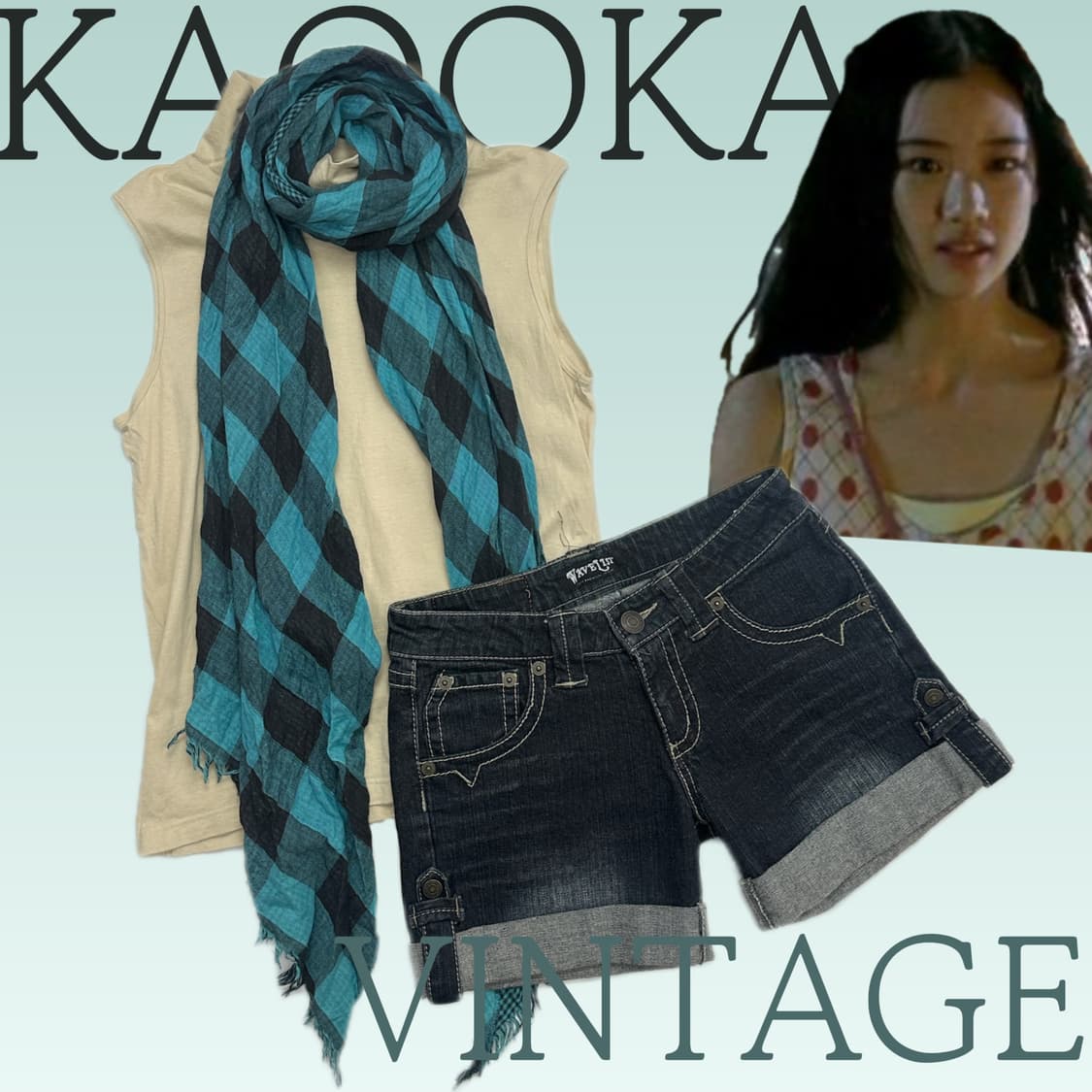 🩵펑크 보헤미안 너드걸 코디세트🩵 머플러 숏팬츠 슬리브리스 빈티지 상품이미지1