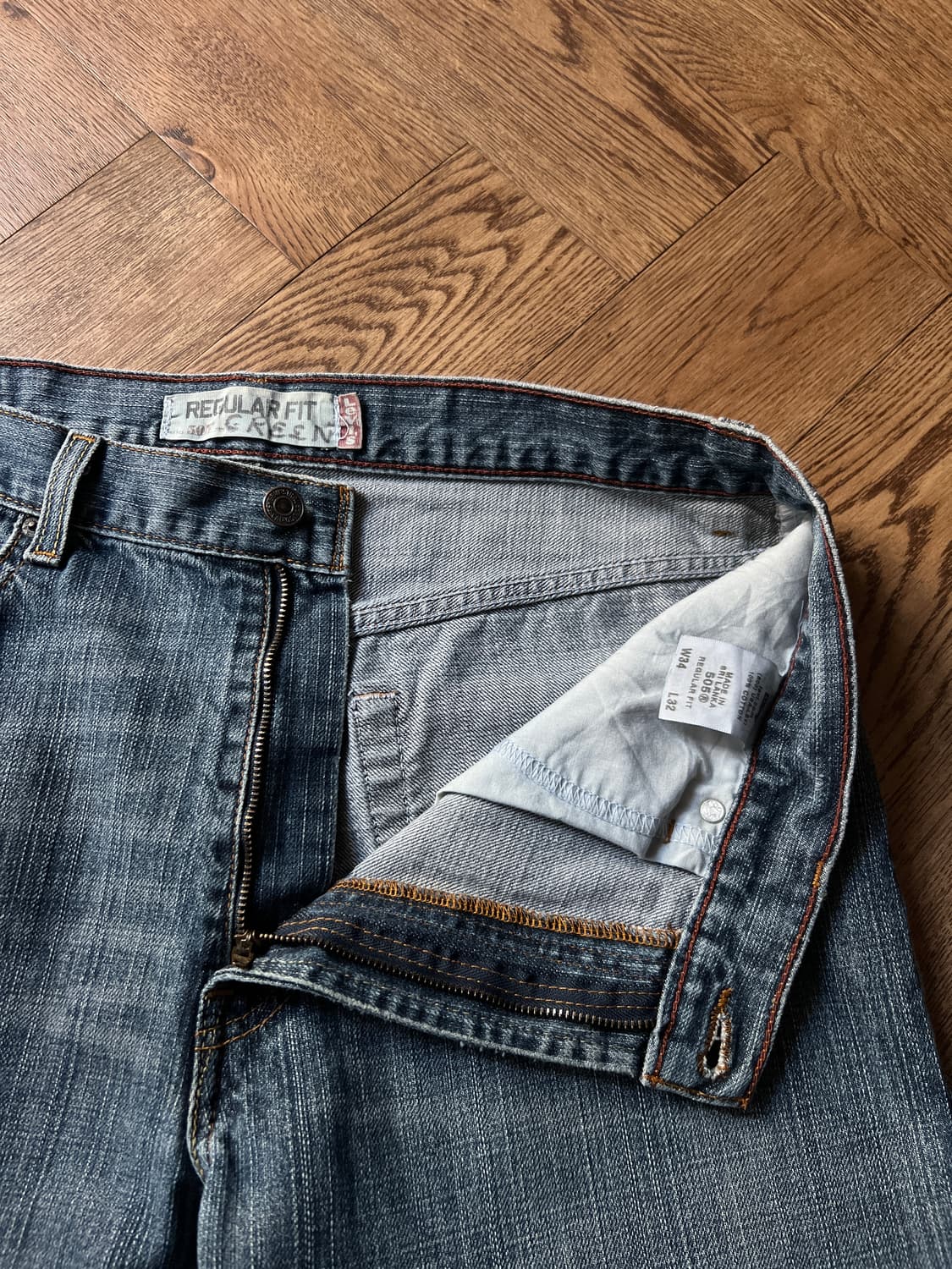 [34]00's 리바이스 USA 505 빈티지 워싱 스트레이트 데님 팬츠 상품이미지3