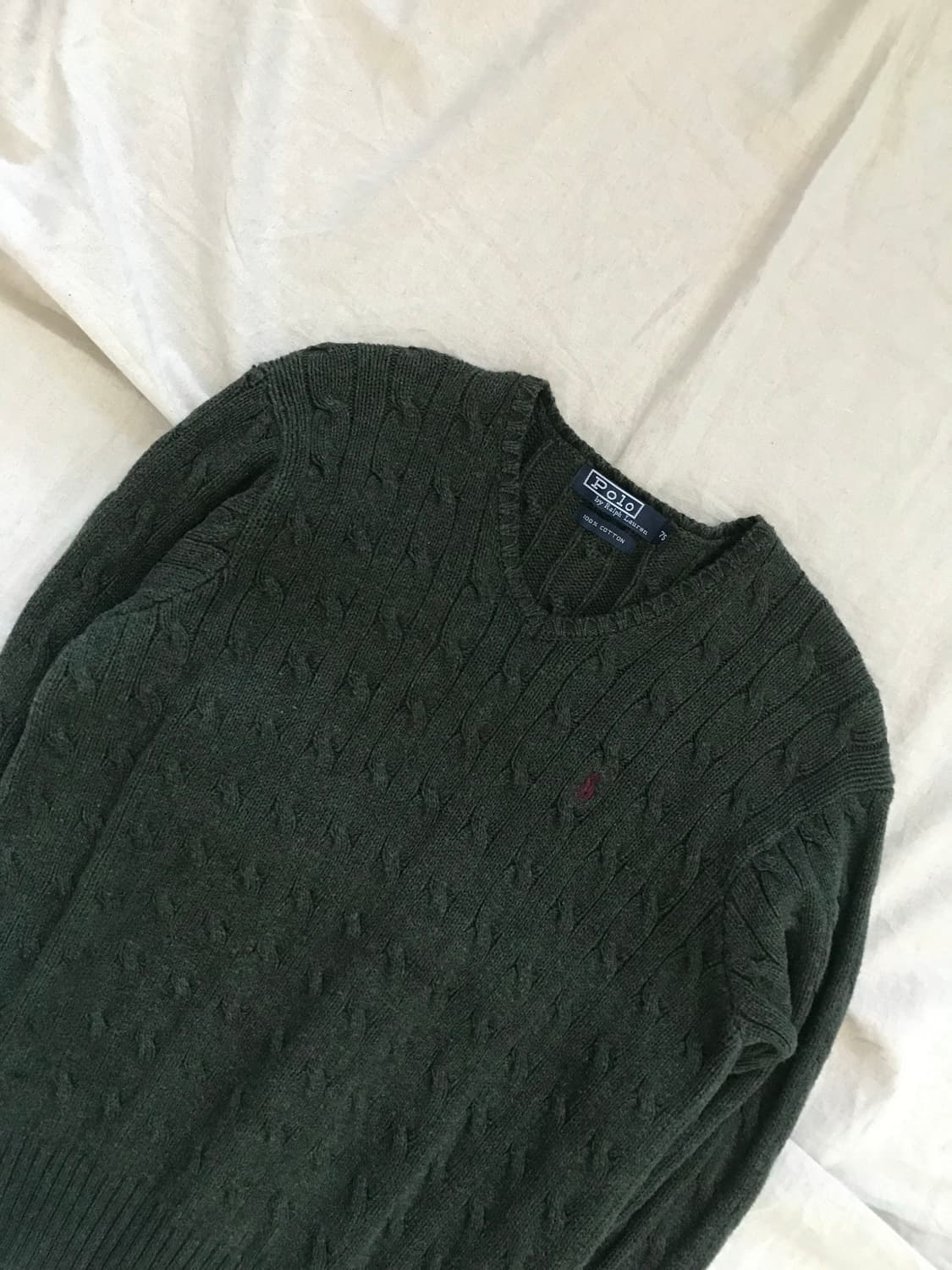 폴로 랄프로렌 포니로고 브이넥라인 케이블 니트 딥그린 상품이미지7