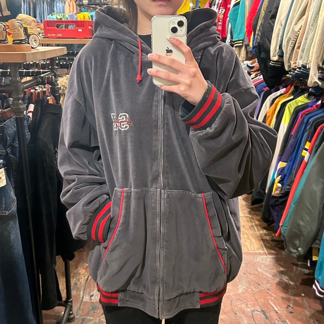 [HI] VTG 벨벳 후드집업 차콜 상품이미지2