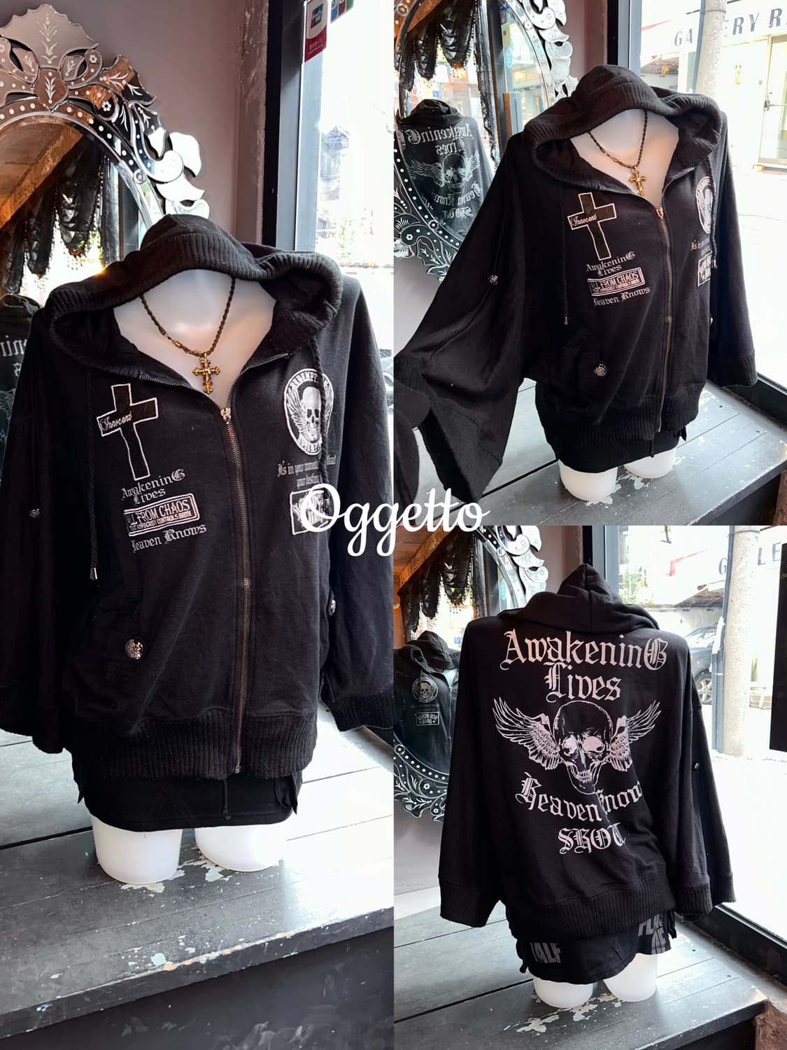 Oggetto 오게토 가오리핏 해골패치 후드집업 펑크y2k갸루 상품이미지8