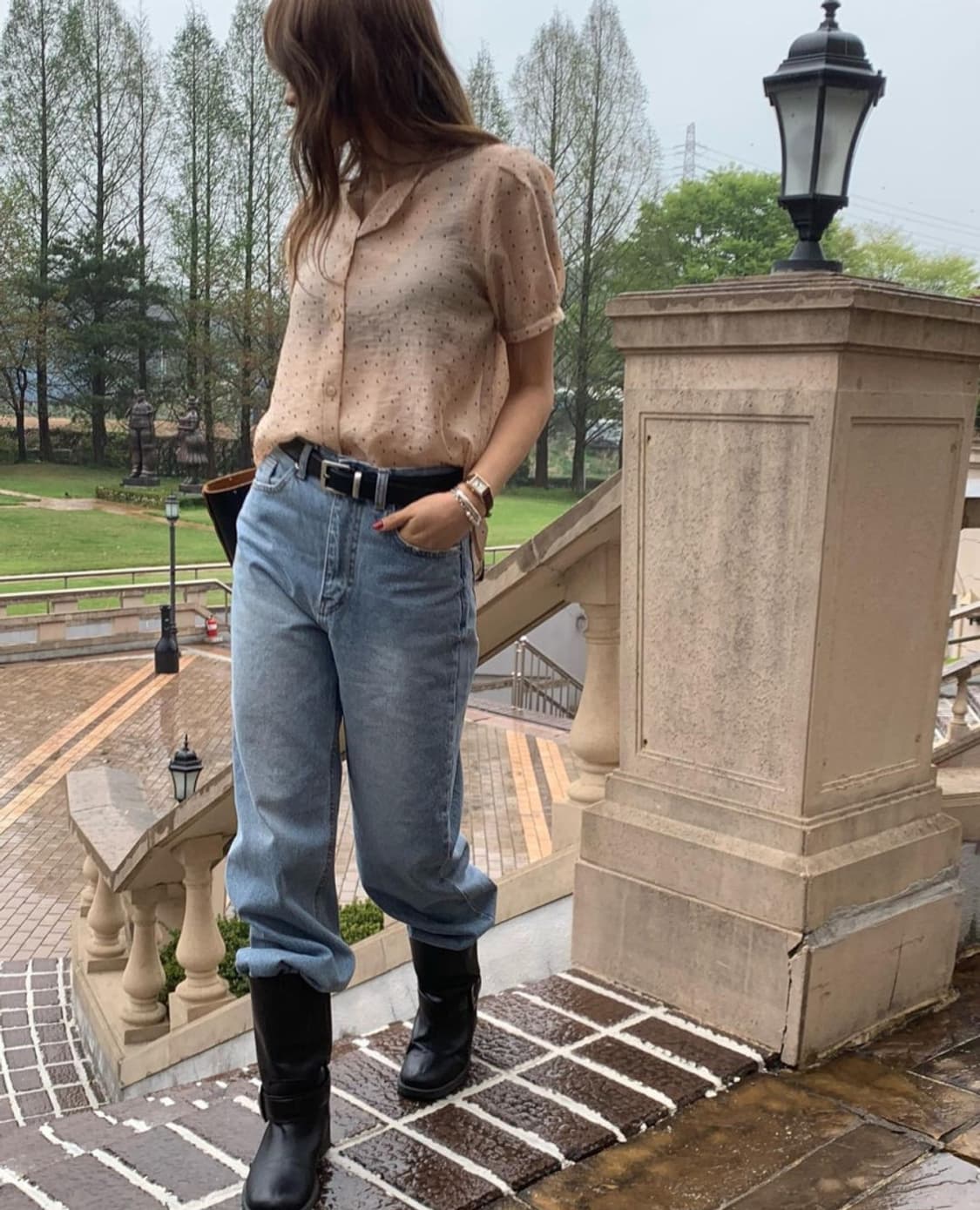 빈티지 도트 반팔 블라우스 상품이미지2