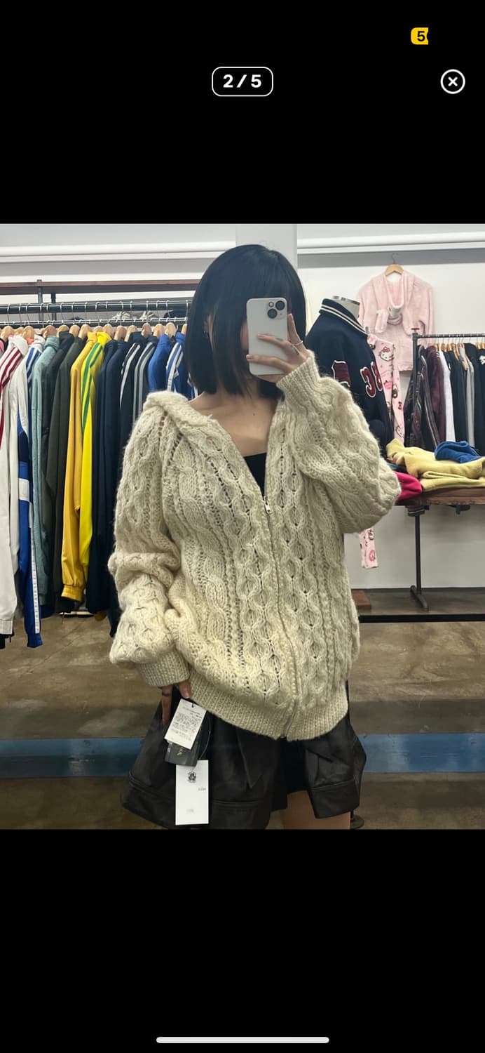  CRESENT MAX 아이보리 빈티지 케이블 니트 후드집업 상품이미지2