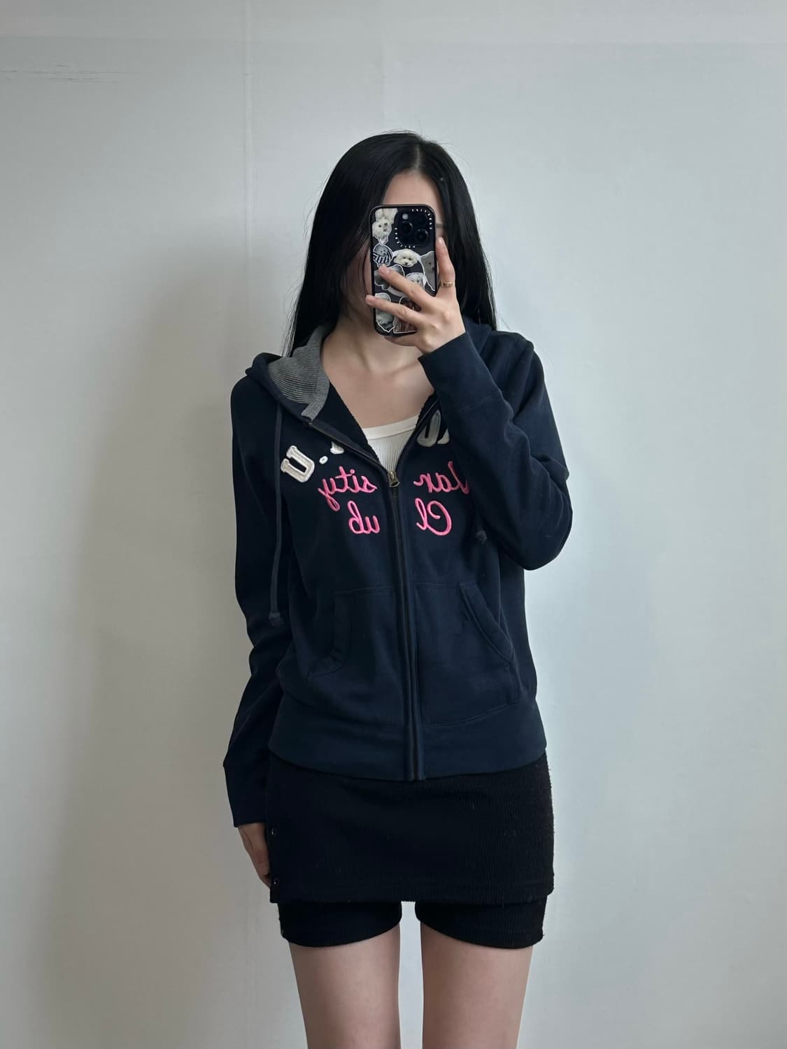 후아유 y2k 와투케 네이비 후드집업 상품이미지1