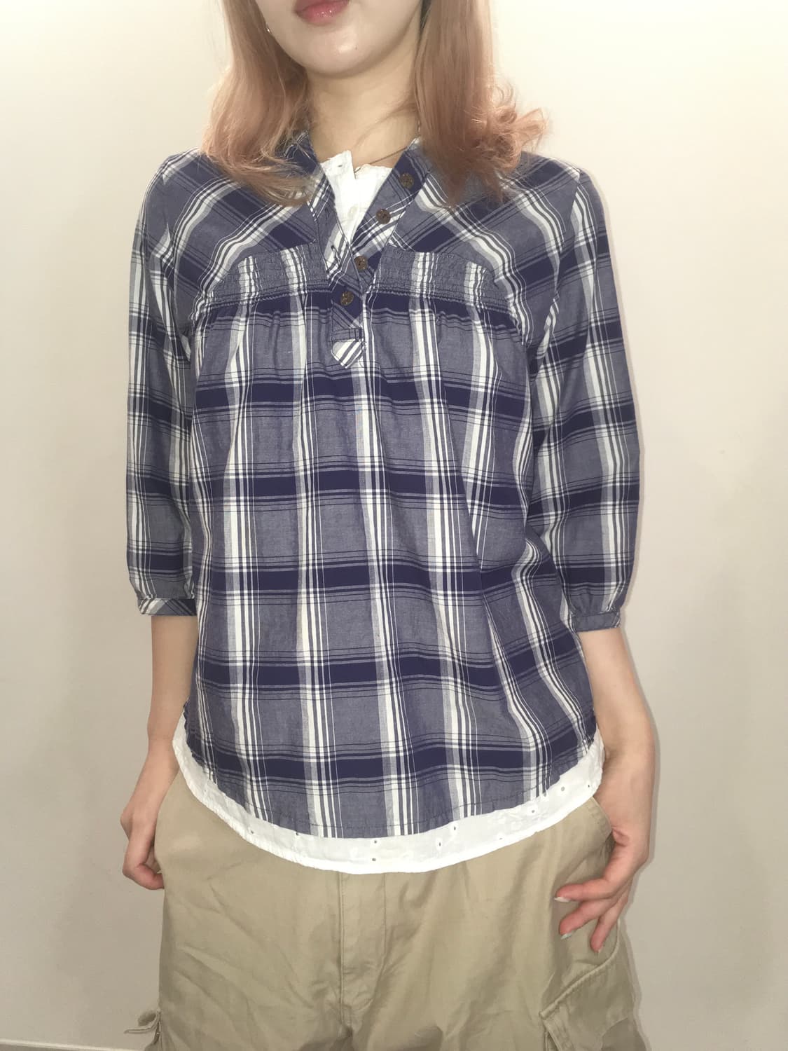 jpn vintage mori check lace shirts 상품이미지3