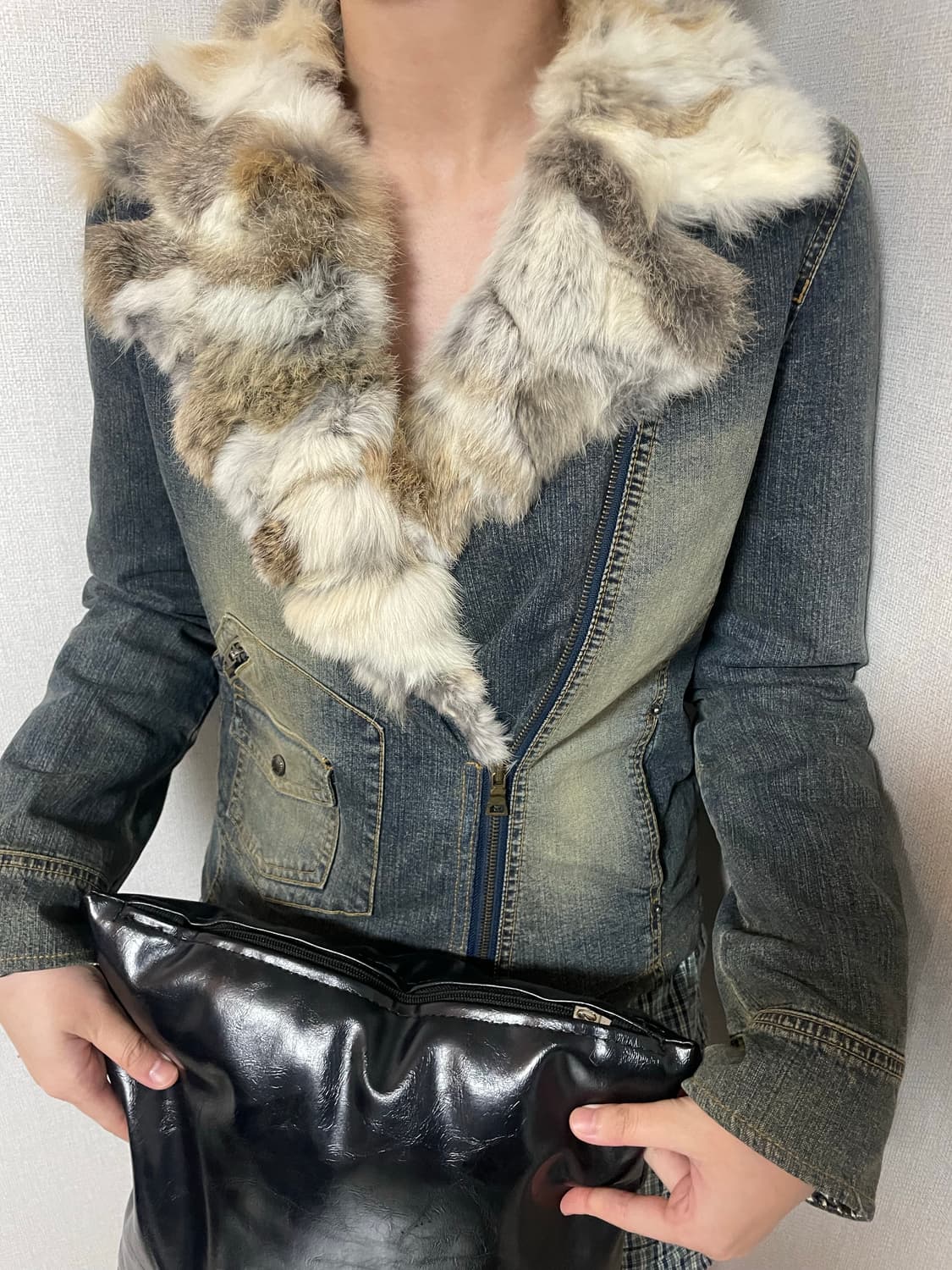 Leopard denim fur jacket 상품이미지1