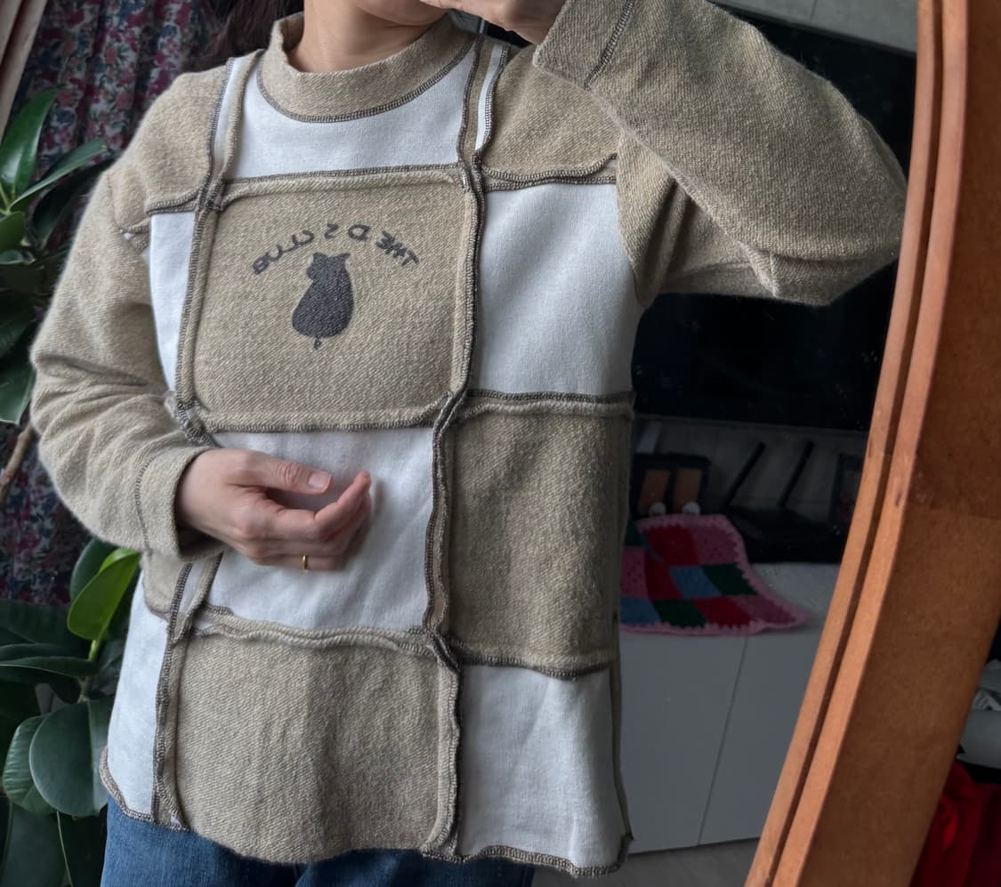 빈티지 패치워크 고양이 프린트 티셔츠 넘 귀여워요 상품이미지4