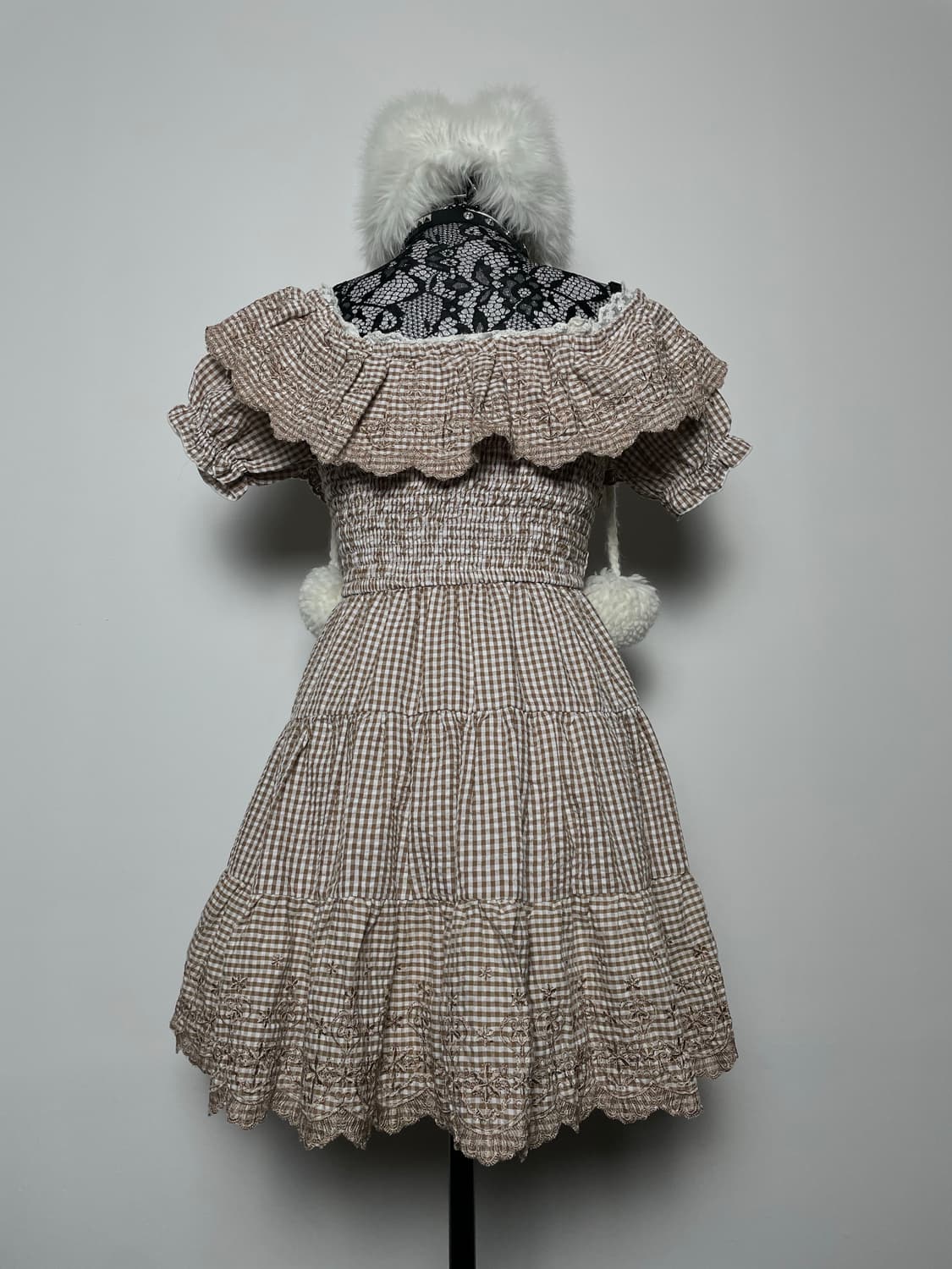 LIZ LISA 리즈리사 브라운 레이스 체크 패턴 원피스 상품이미지3