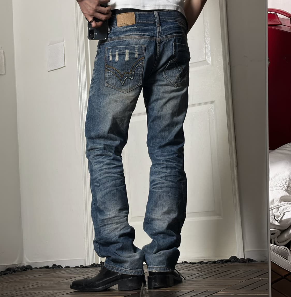 레귤러 데님팬츠 데미지 커스텀 상품이미지1