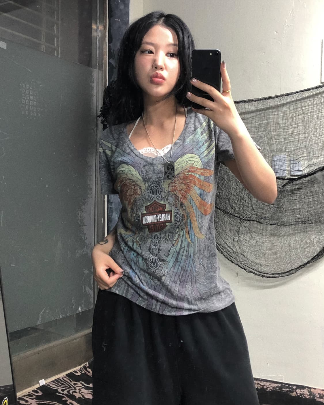 할리데이비슨 타투 프린팅 반팔 탑 상품이미지1
