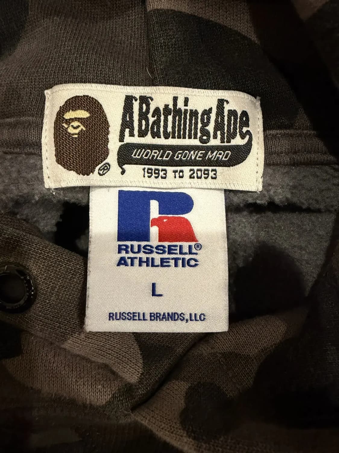 베이프 x 러셀 애슬레틱 컬러 카모 칼리지 풀오버 후드 블랙 상품이미지4