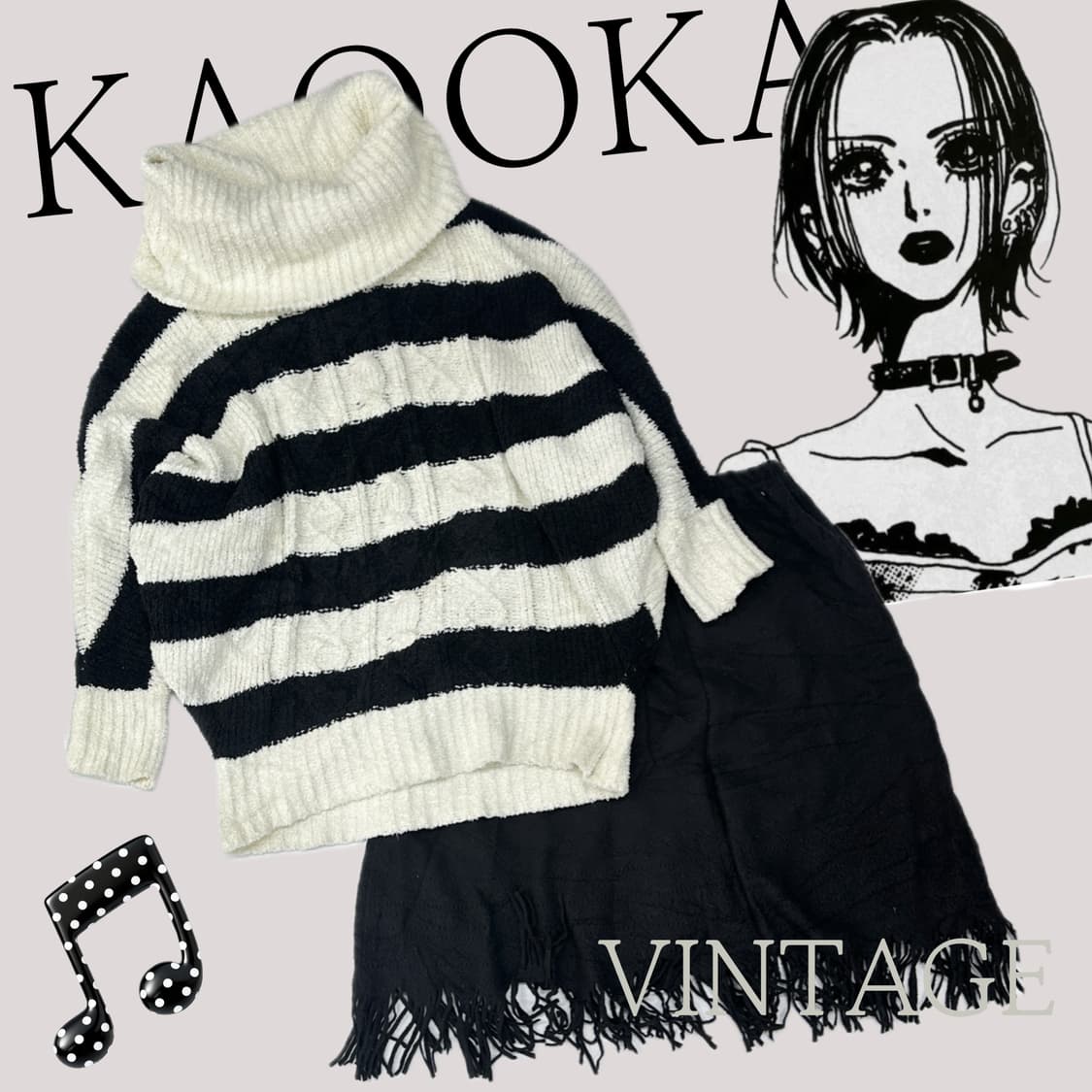 🖤나나깔 하프넥 가오리 코디세트 🖤 하구미 블랙 그런지 쇼콜라 태슬 상품이미지1