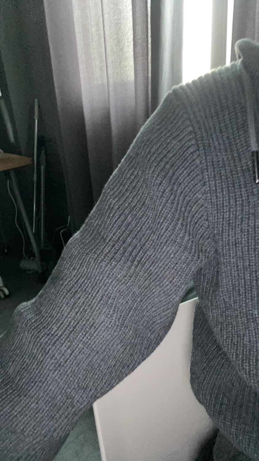 무신사 스탠다드 우먼즈 리브드 니트 후디드 집업 [미디엄 그레이]  상품이미지3