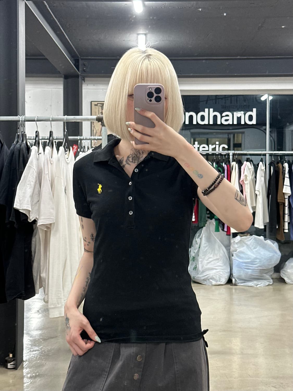 폴로 랄프로렌 슬림핏 블랙 카라 반팔 티셔츠 상품이미지1