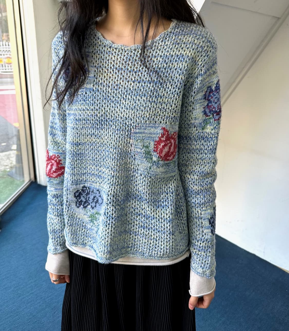 Middle gauge flower pattern crochet knit 상품이미지7