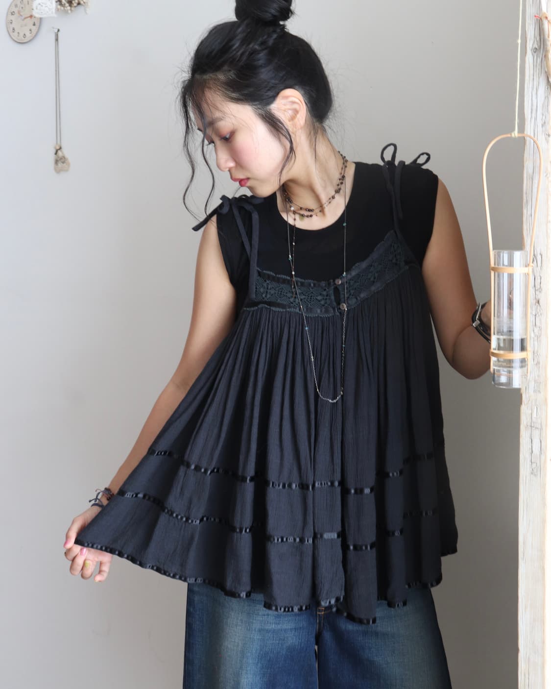 [Beams Boy] Satin Tape Gather Camisole 상품이미지9