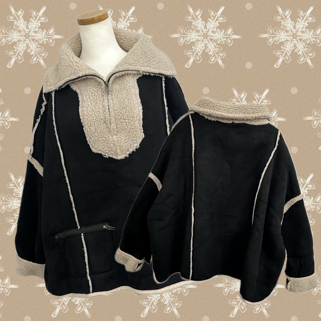 무스탕 양털 폴리스 포인트 오버핏 유니크 스트릿 시크 겨울집업 상품이미지1