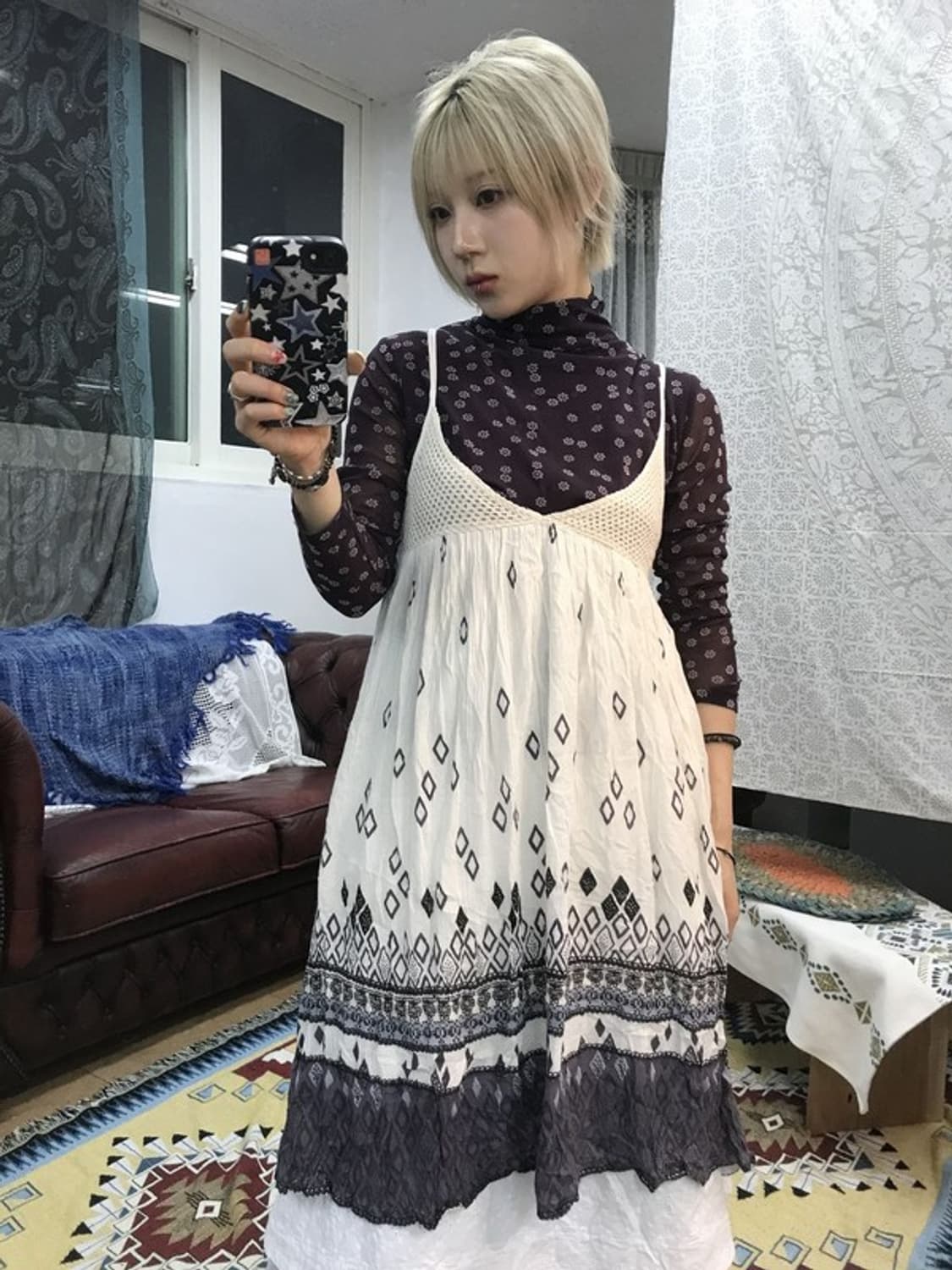 에스닉 패턴 민소매 롱 슬리브리스 상품이미지1