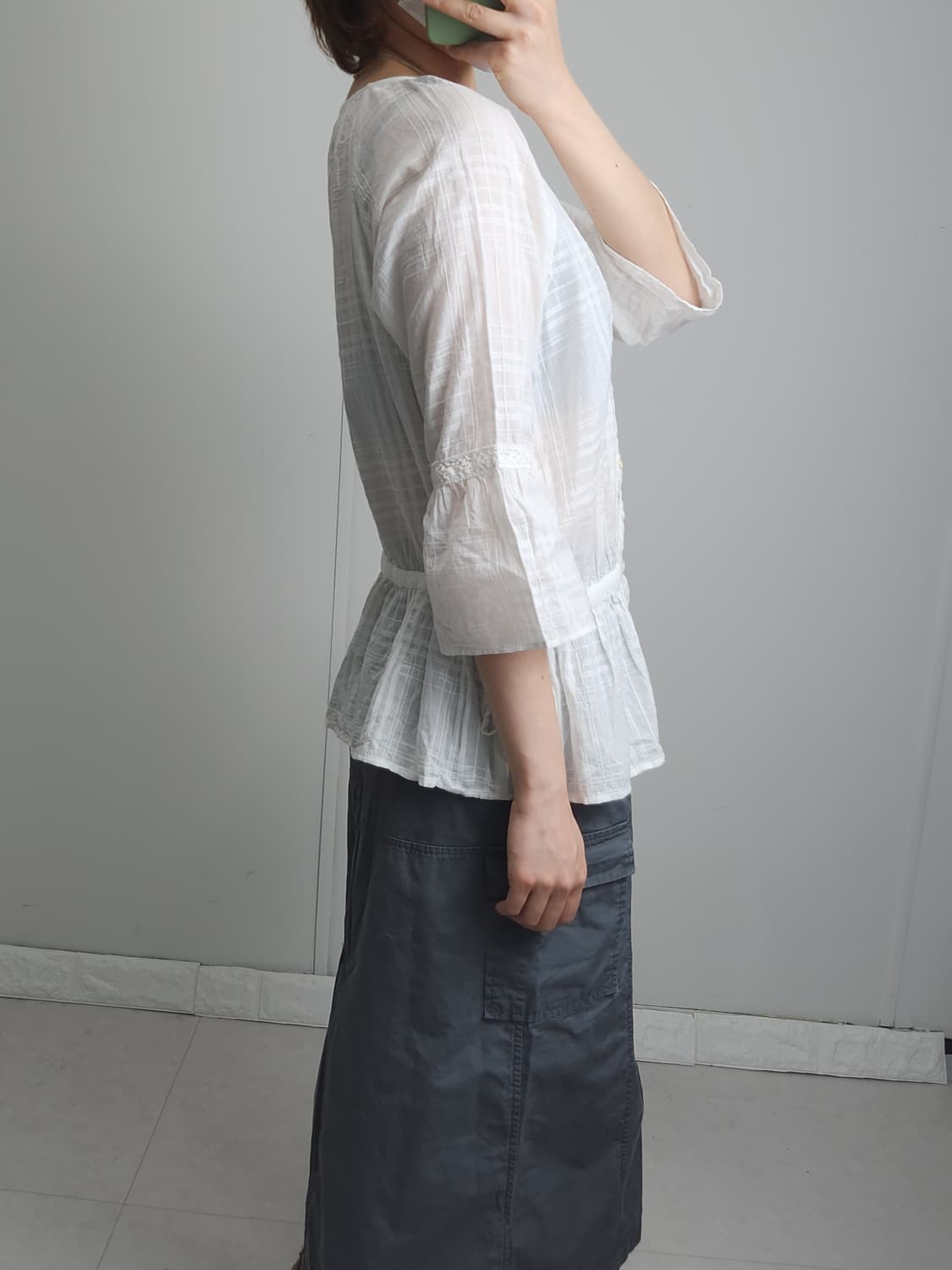 체크 레이스 블라우스 상품이미지4