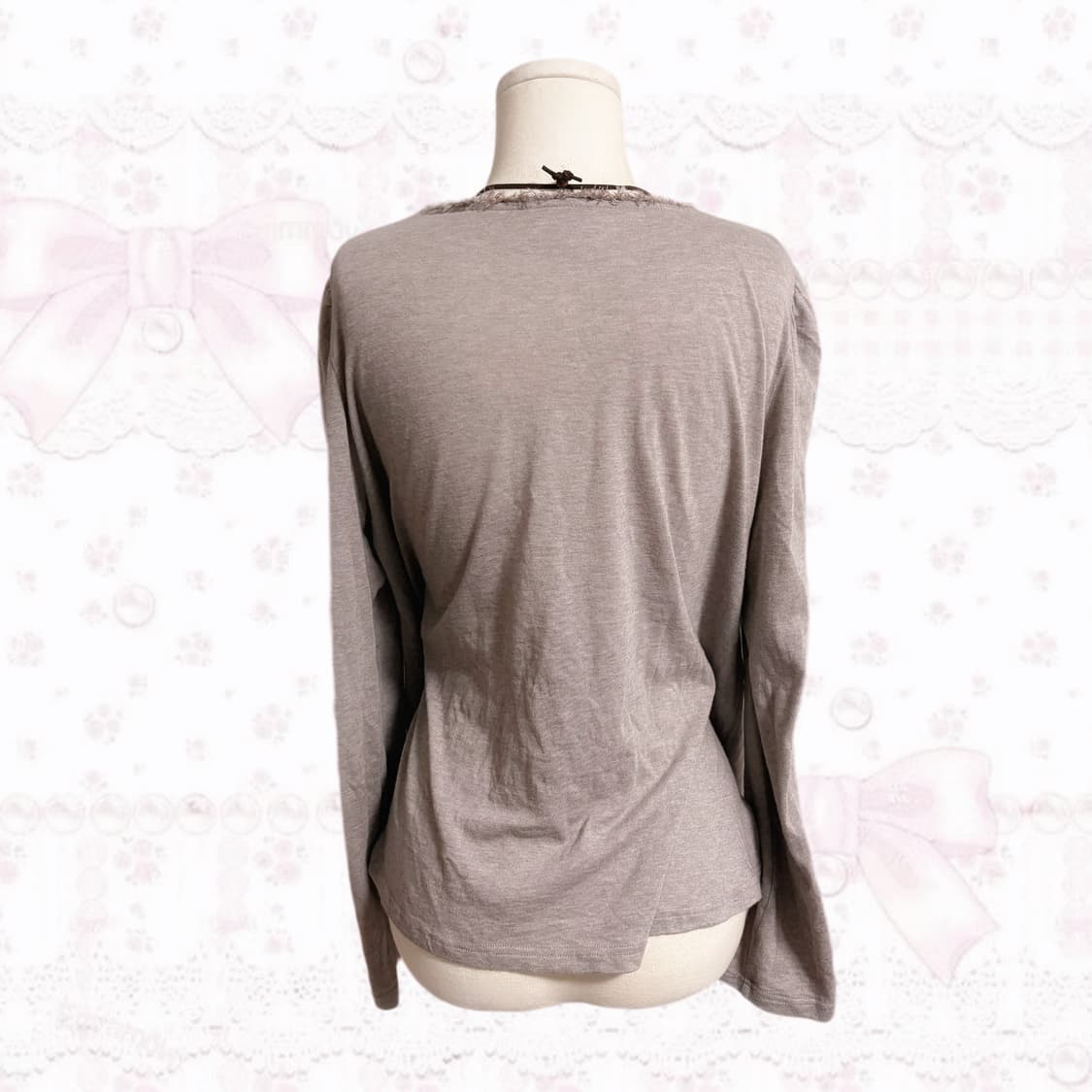 라떼갸루 퍼 포인트 유넥 레터링 디테일 대장핏 퍼프소매 포인트 긴팔티  상품이미지3