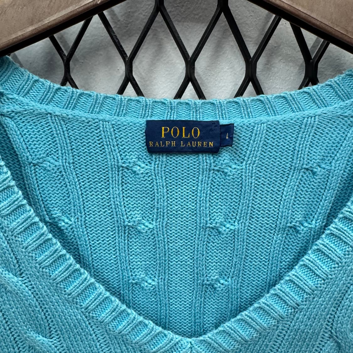 폴로 랄프로렌 케이블 니트 옐로우 포니 포인트 스카이블루 상품이미지6