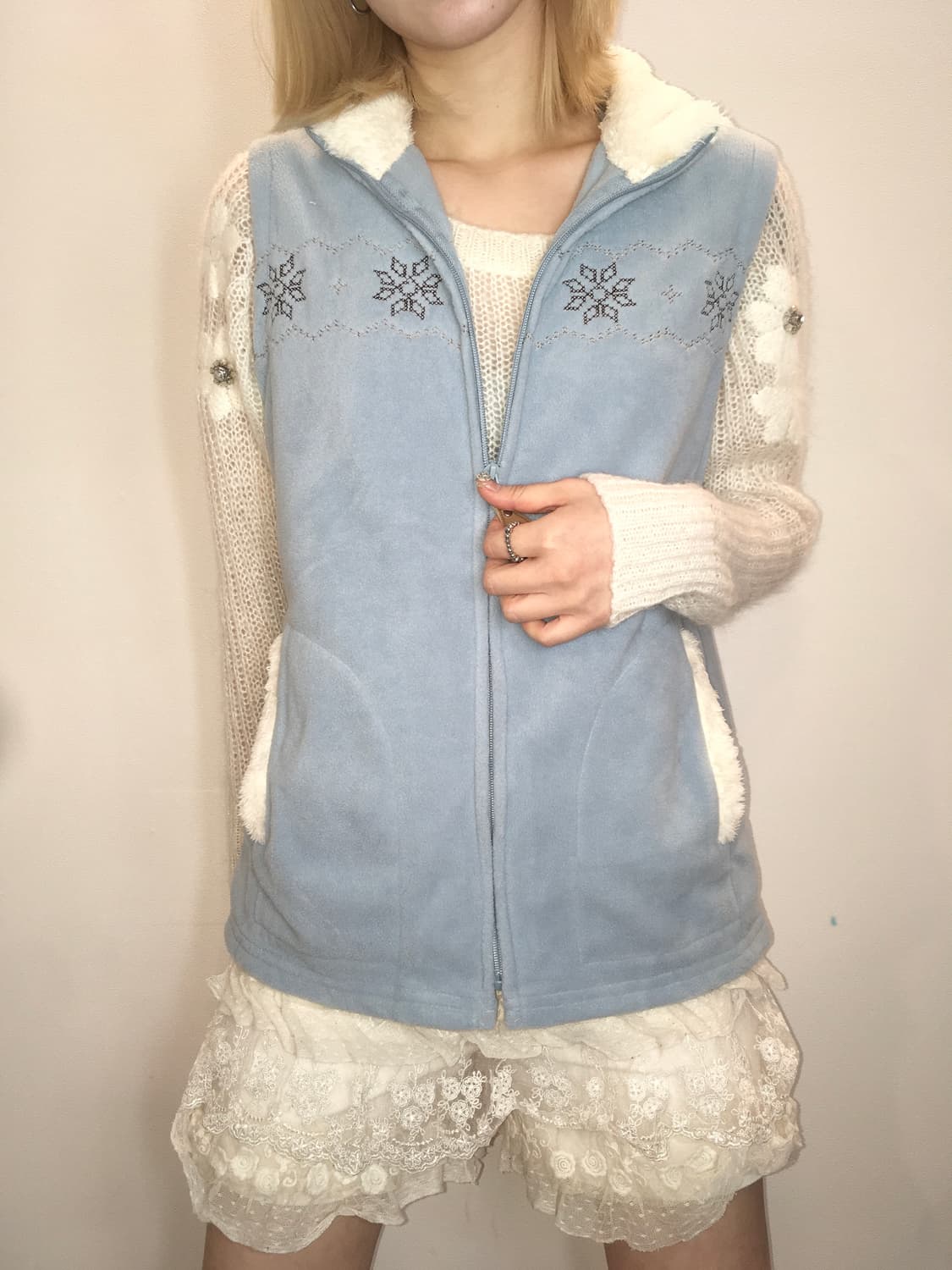 일본빈티지 페일블루 스노우 집업 상품이미지2