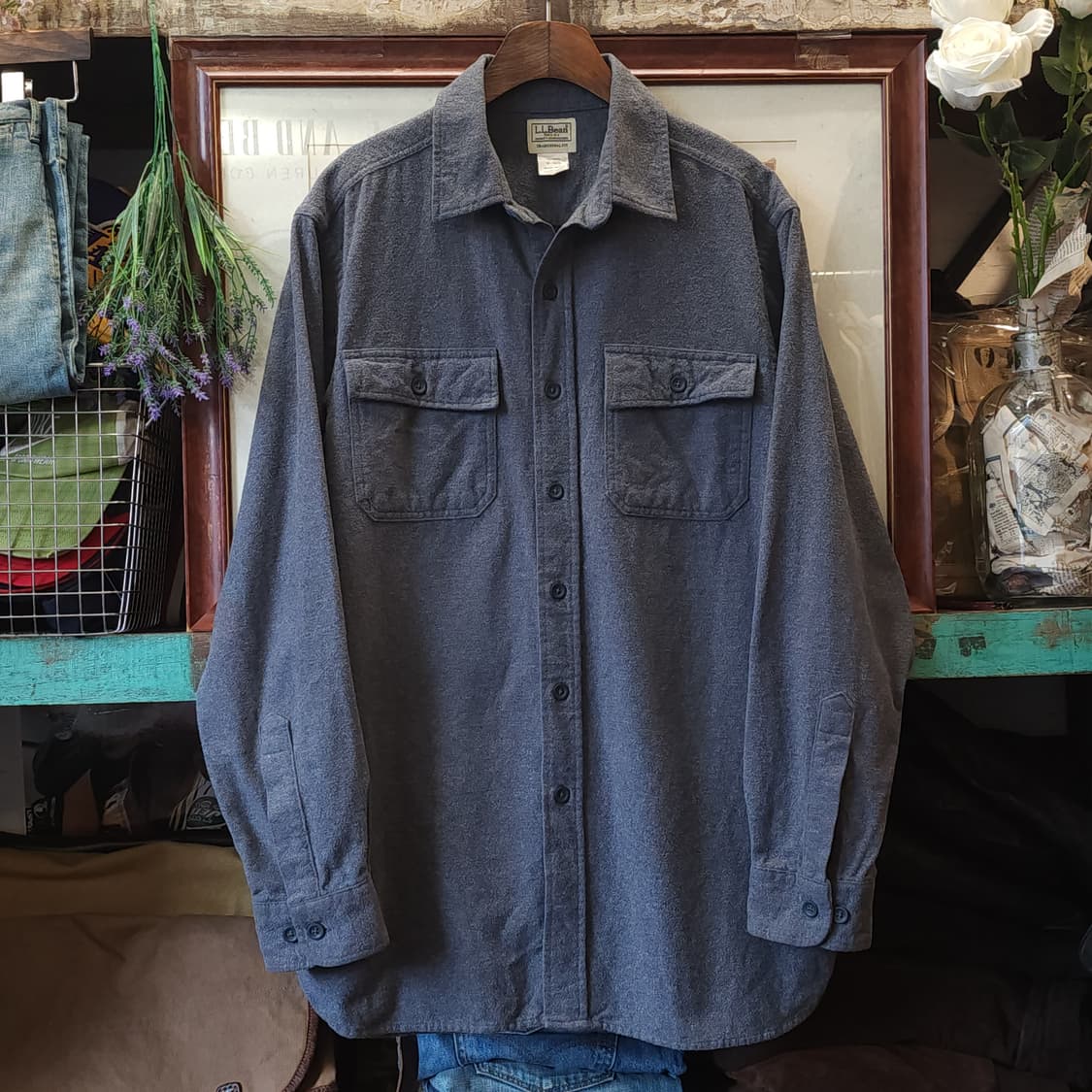 90s 엘엘빈 헤비코튼 투포켓 워크셔츠 샤모아 셔츠 그레이 m 상품이미지1