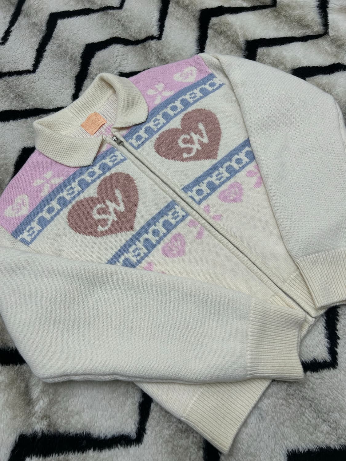 [Free]시눈 하트로고 니트집업/아이보리 상품이미지3