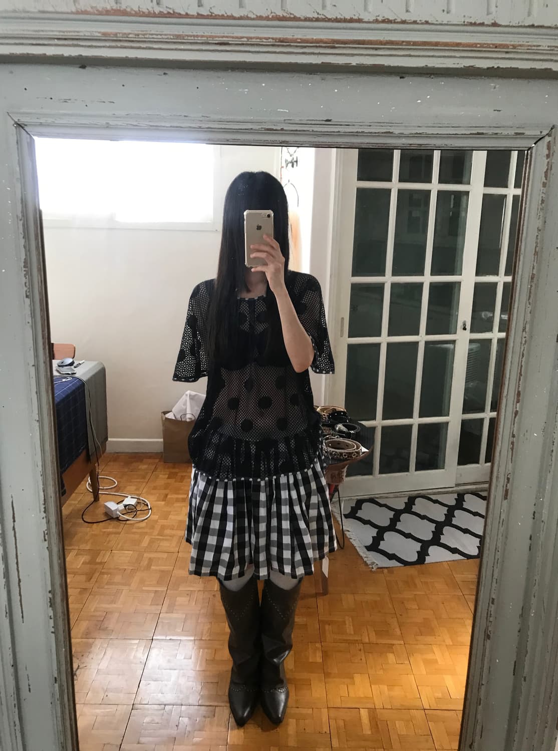 vintage dot pattern net top 상품이미지2